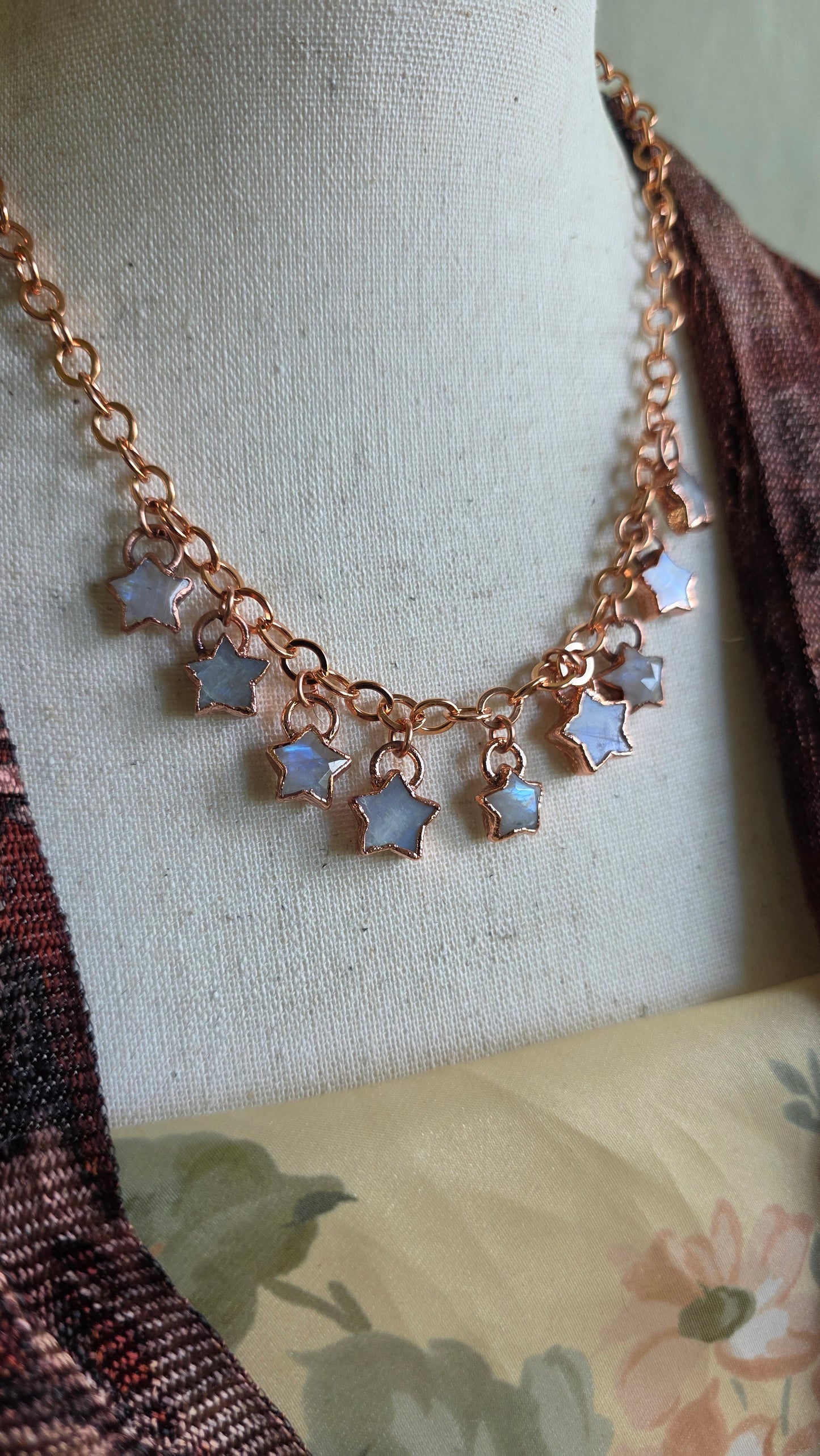 The High Priestess: Moonstone Star Copper Statement Necklace
