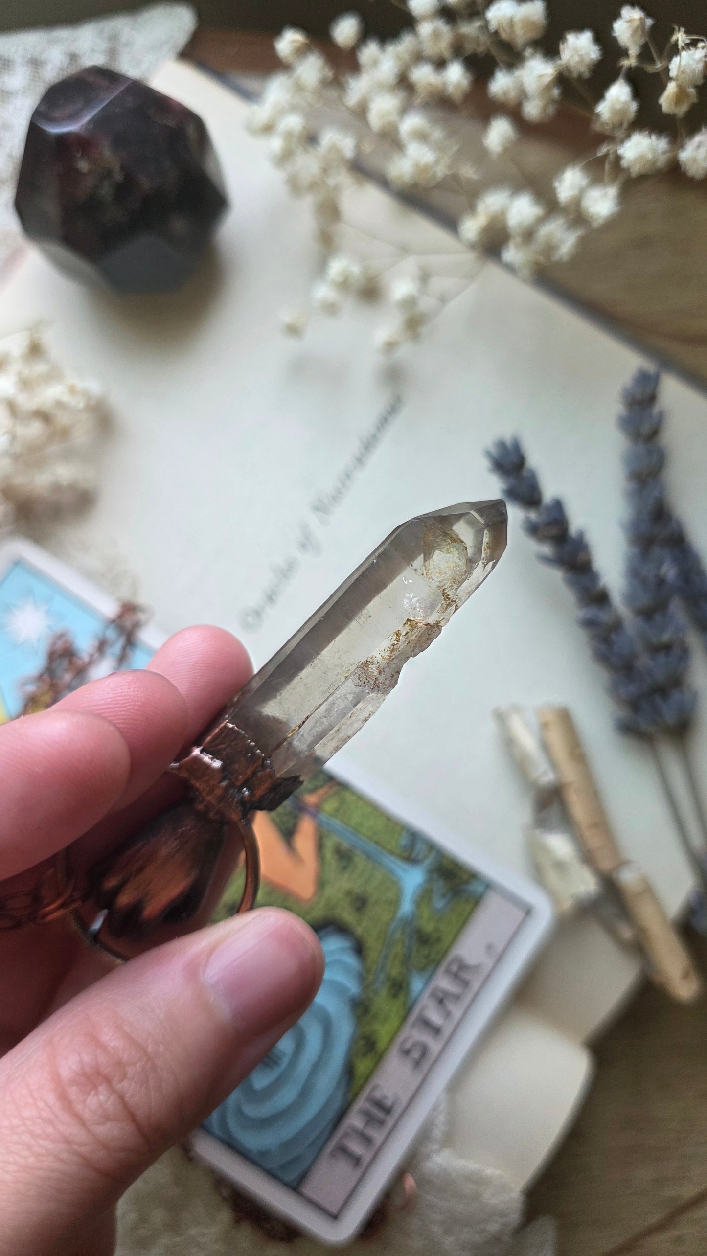 The Seer: Natural Smokey Quartz point with moonstone