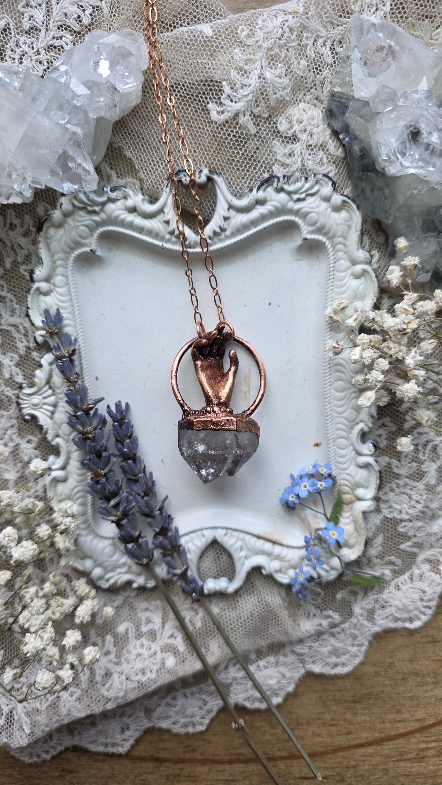 The High Priestess: Twin Quartz Point with Hand Copper Necklace
