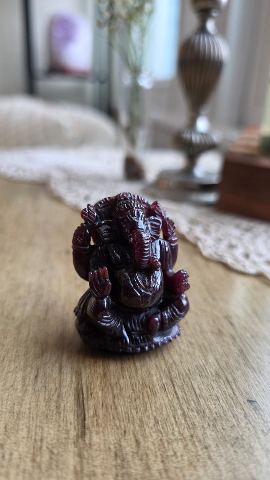Hand Carved Garnet Ganesh