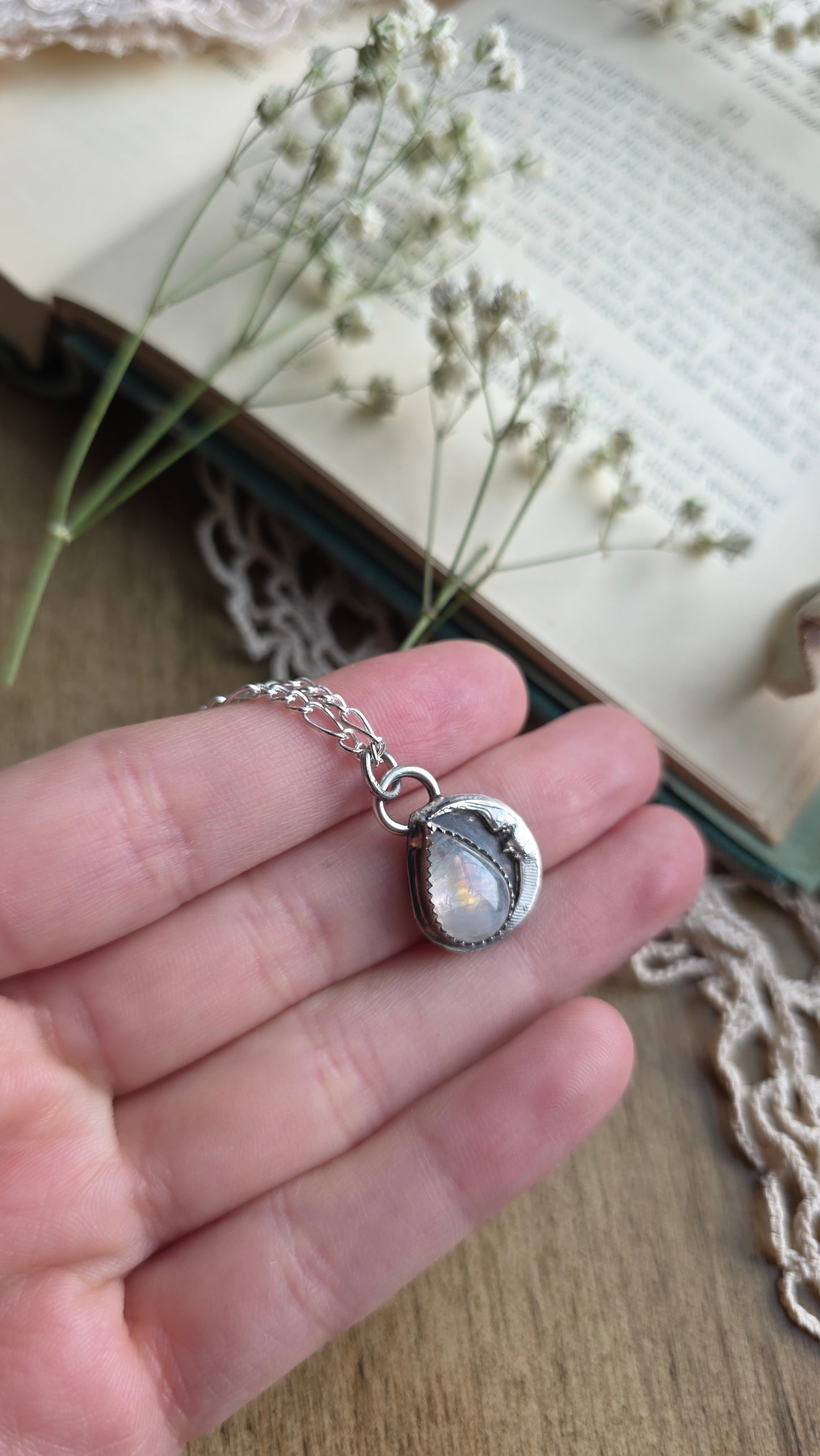 Sterling Silver Dainty Moonstone Necklace