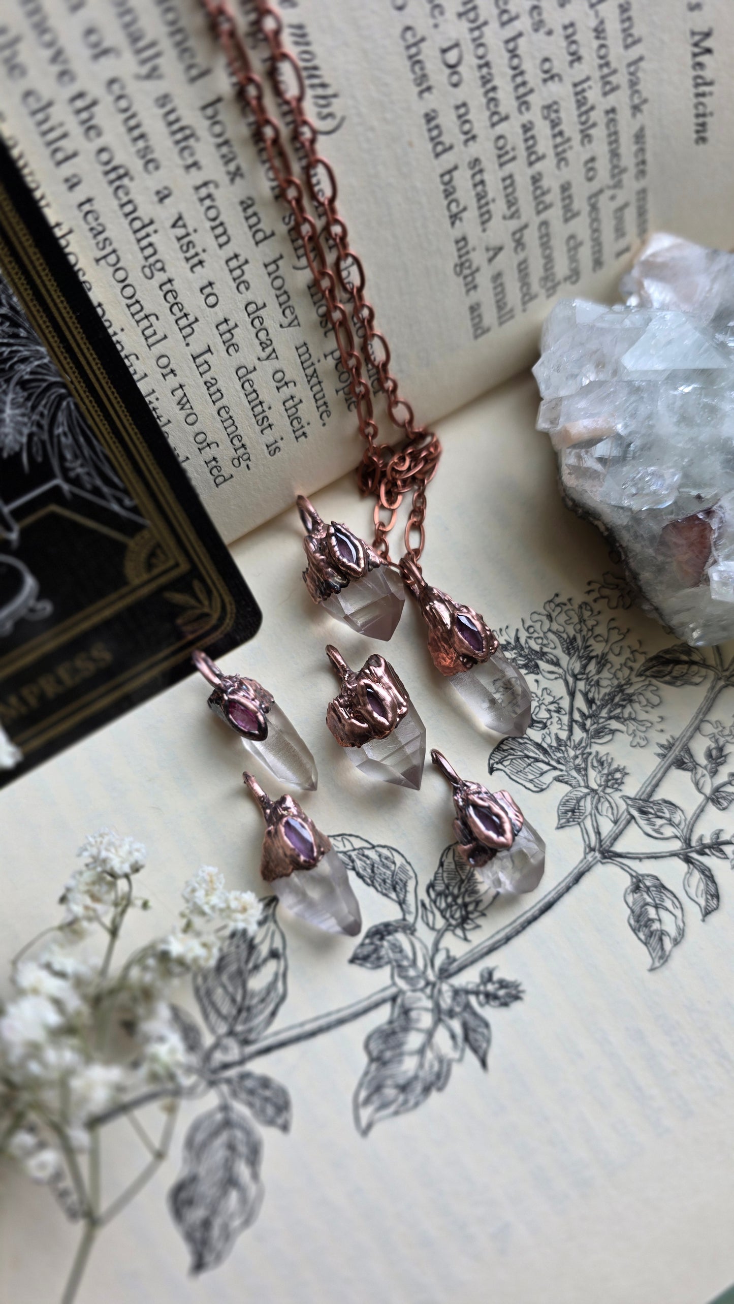 Quartz with Pink Sapphire Copper Necklace