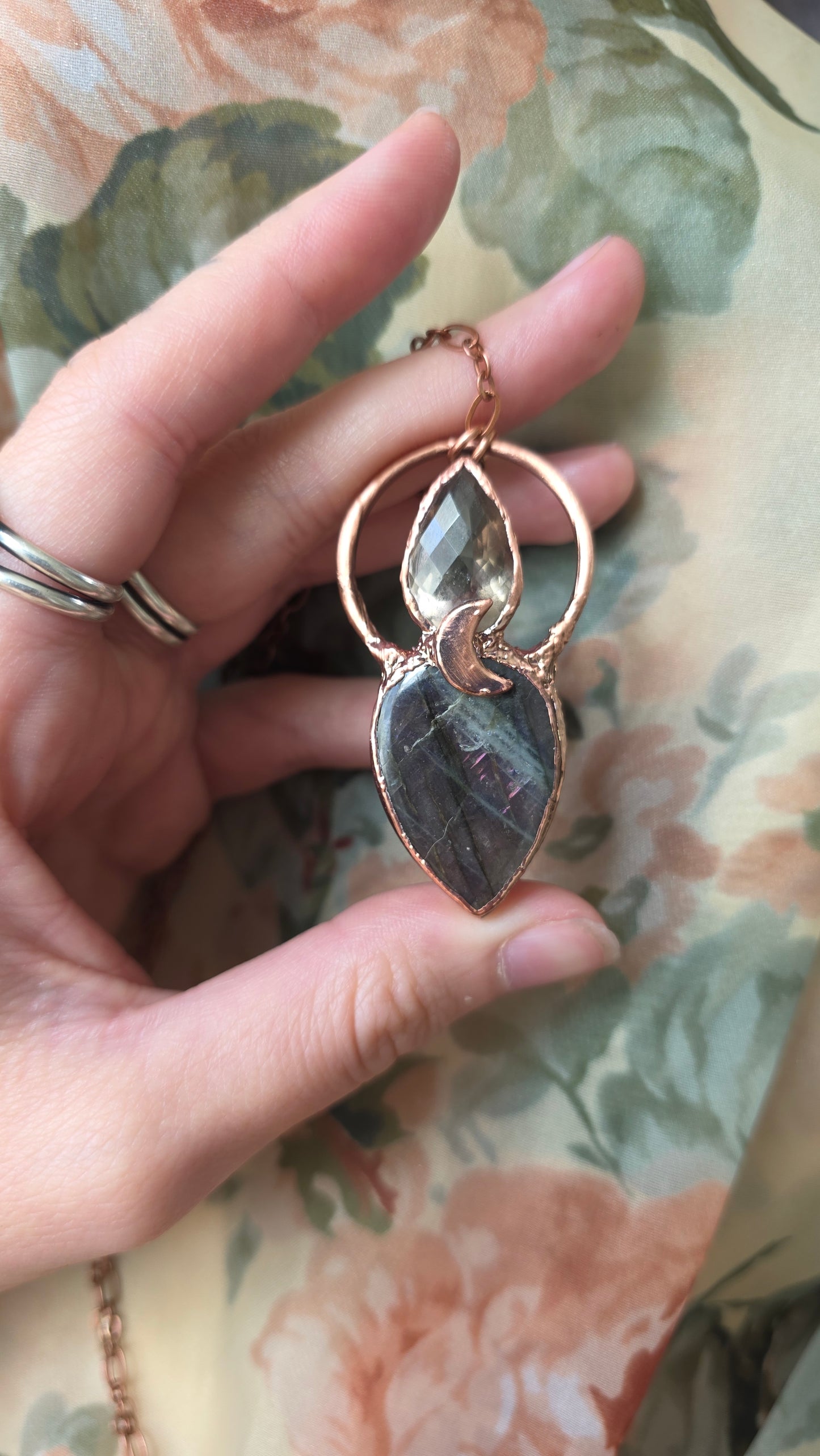 Labradorite with Smokey Quartz Copper Necklace