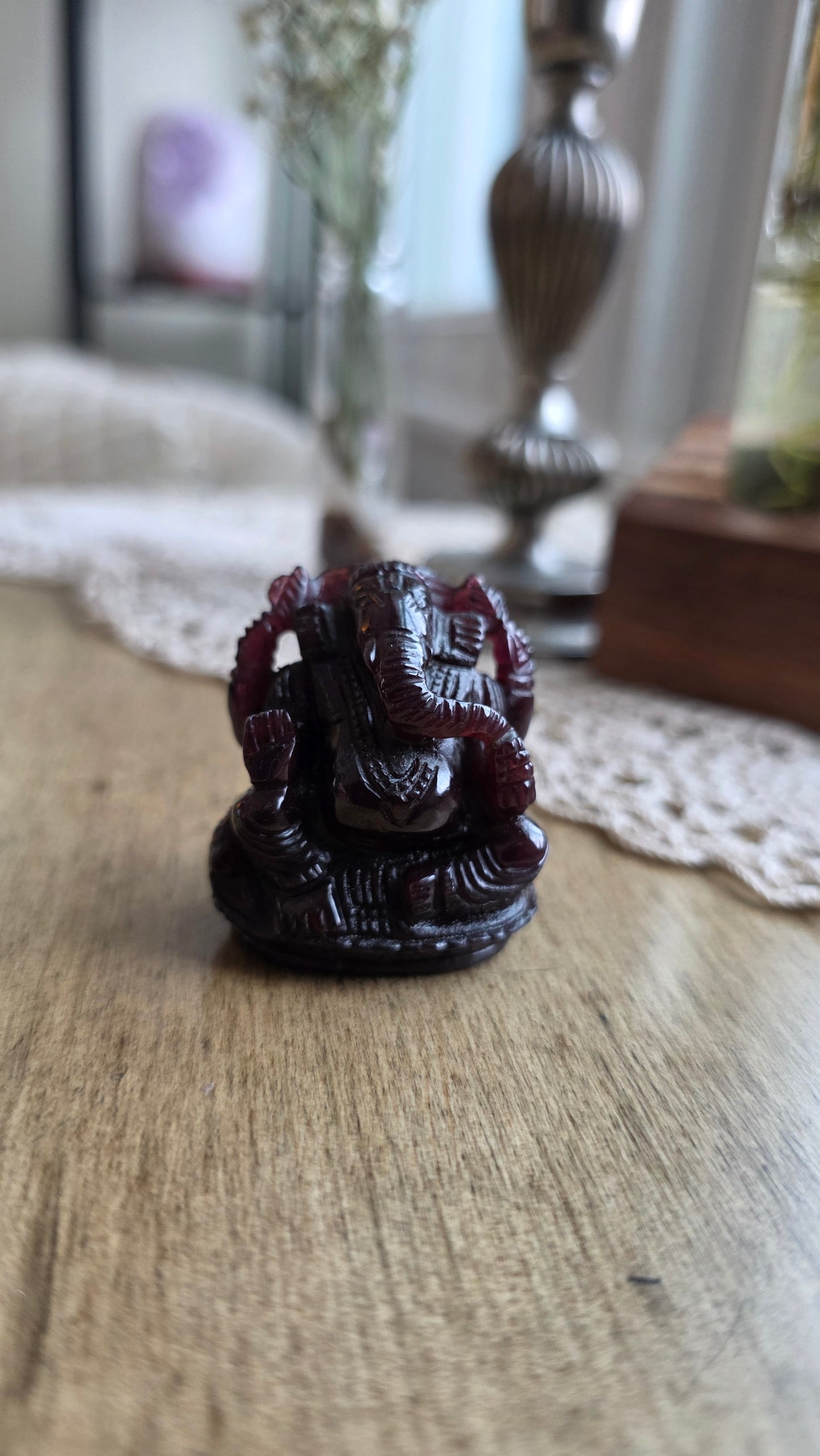 Hand Carved Garnet Ganesh