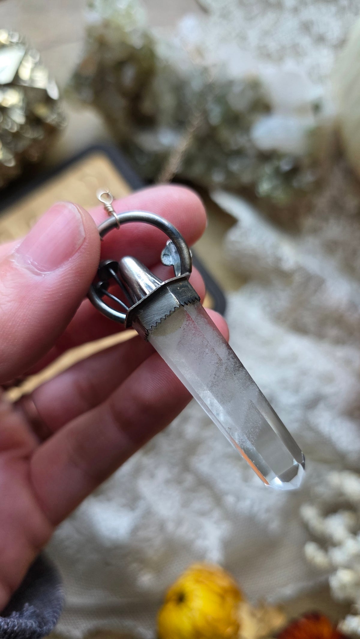 jdrewsilvers and xtwii collaboration: Sterling Silver Sheet Ghost Mushroom Phanom Quartz Pendant