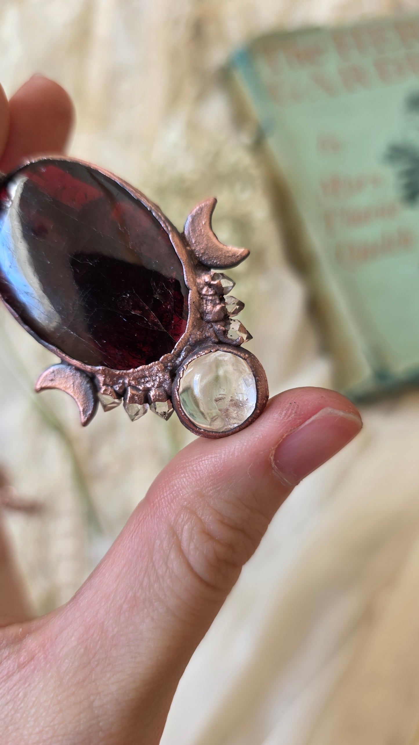 Gemmy Star Garnet with Herkimer and Manifestation Quartz Copper Necklace