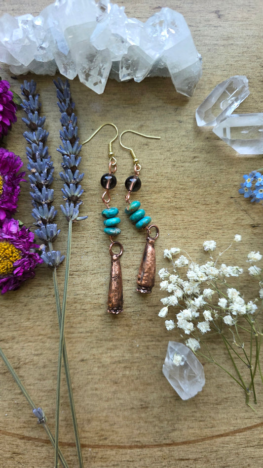 Copper Encased Poppy Pod Dangle Earrings
