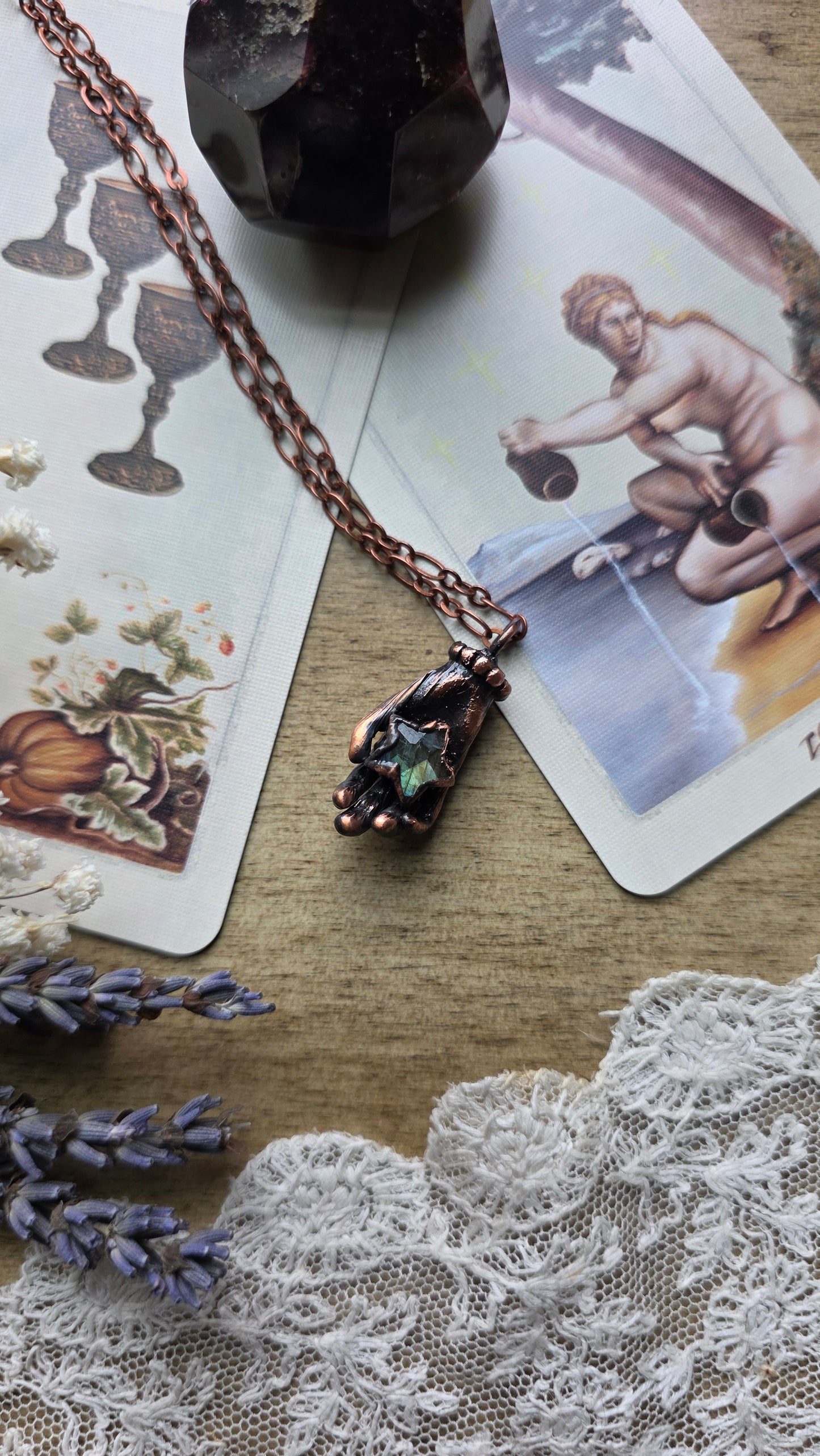 Labradorite Star in Hand Copper Necklace