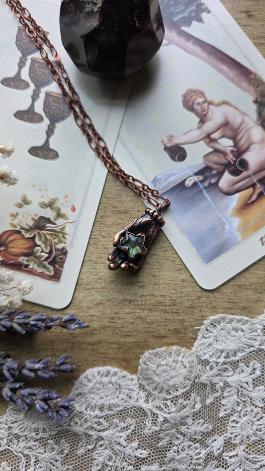 Labradorite Star in Hand Copper Necklace