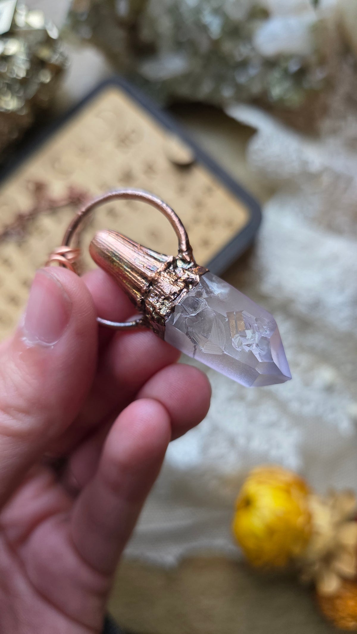 jdrewsilvers and xtwii collaboration: Copper Quartz Sheet Ghost Necklace