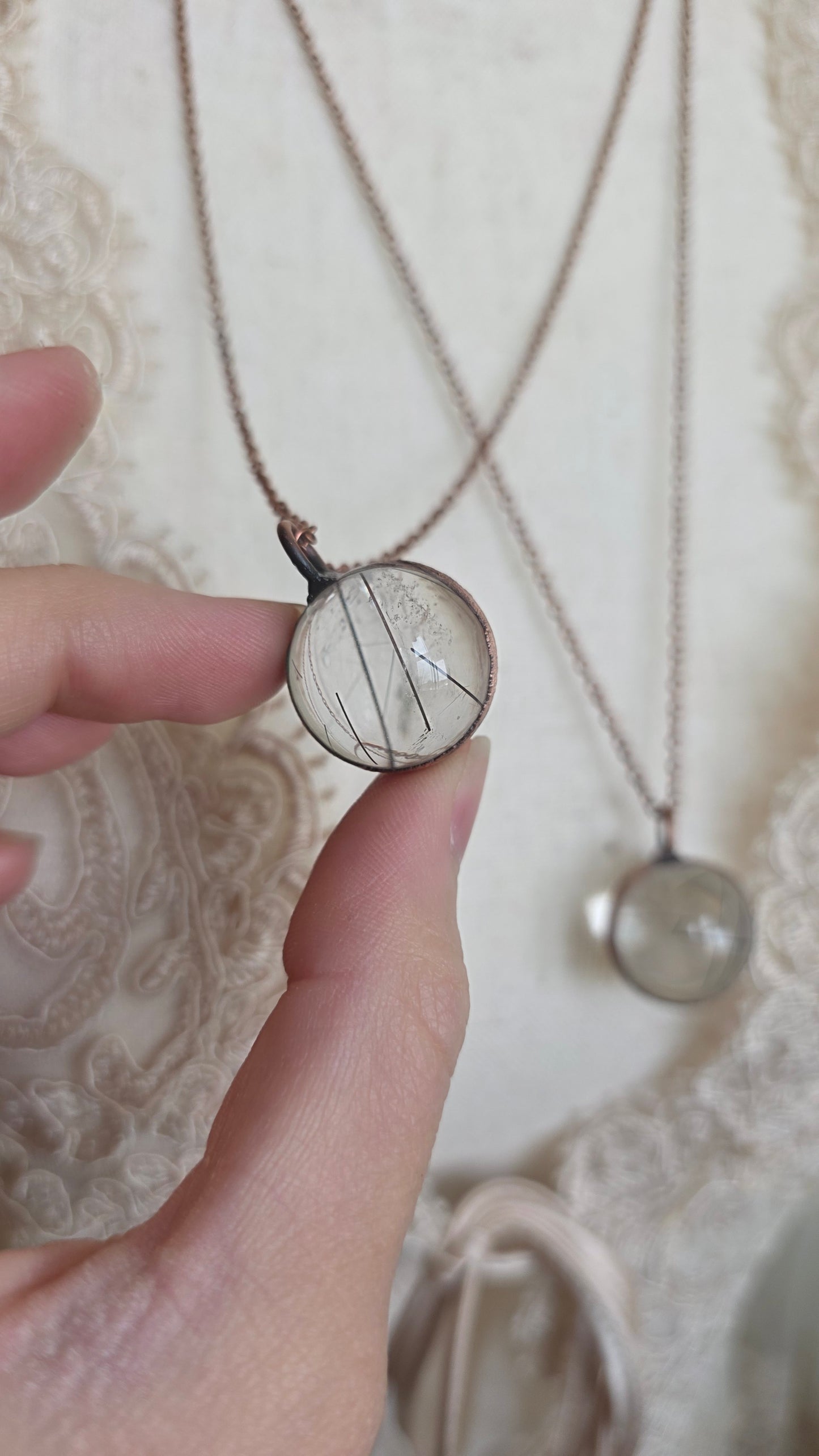 Tourmalinated Quartz Sphere Copper Pendant