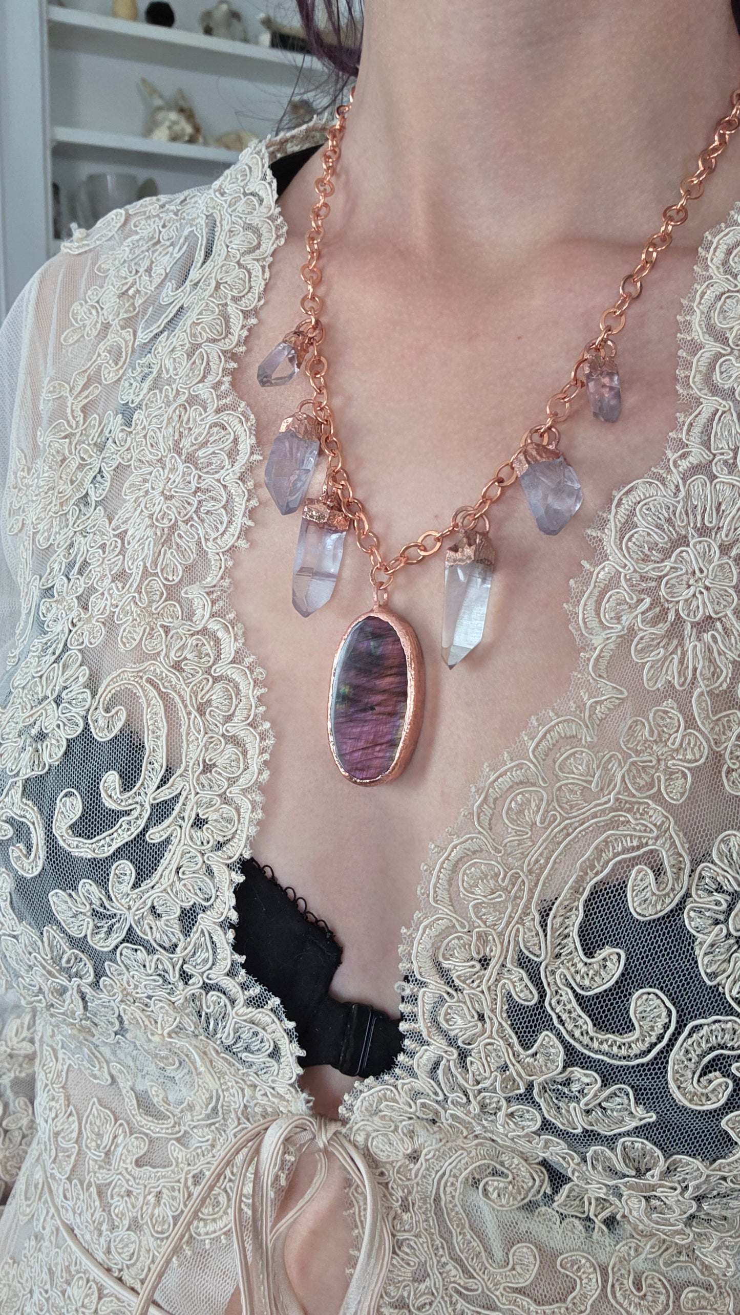 Purple Labradorite and Quartz Copper Necklace