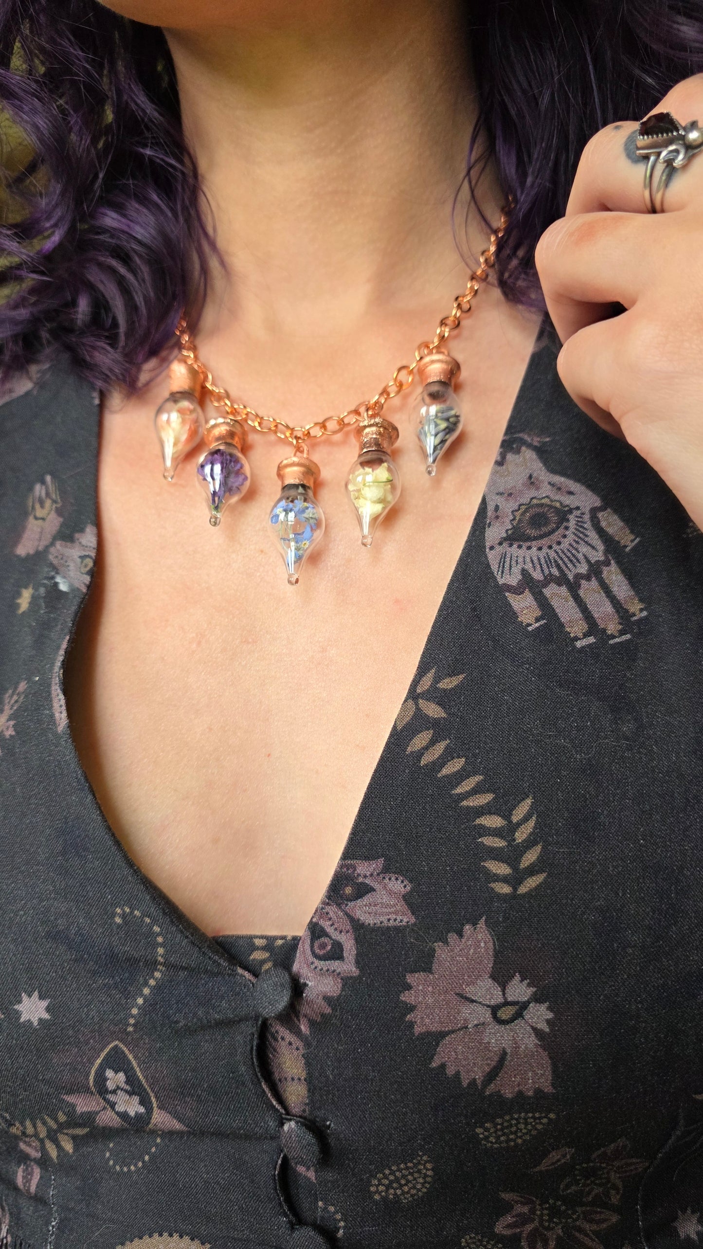 Floral vial copper choker