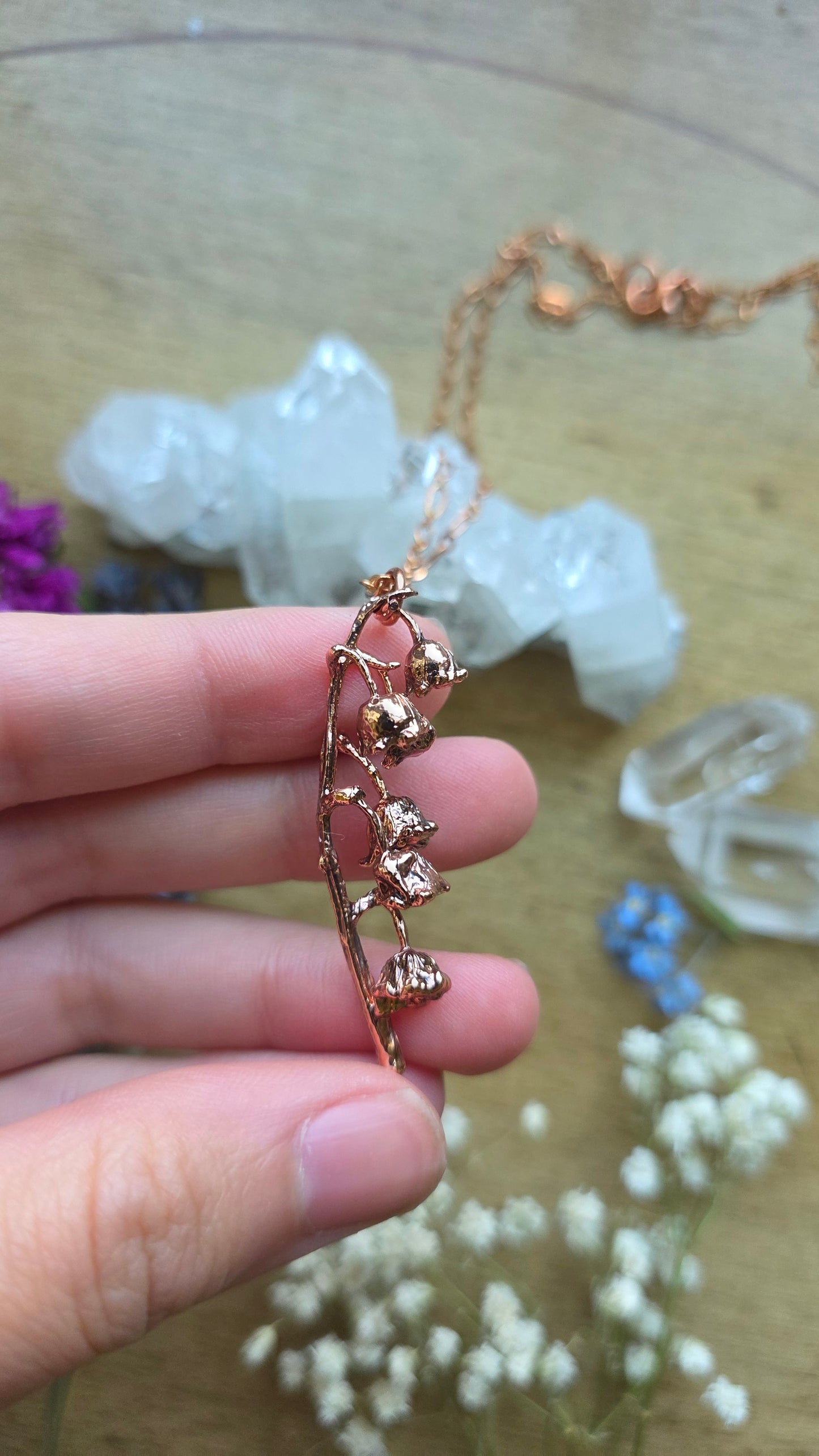 Copper Encased Lily of the Valley Necklace