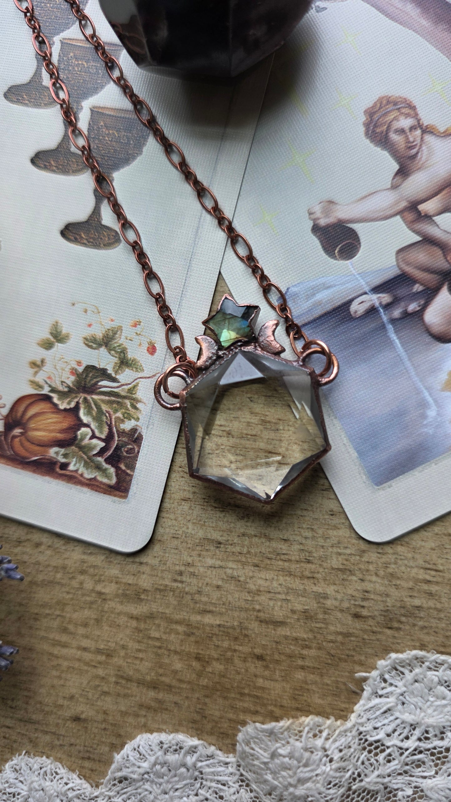 Quartz Hexagon with Labradorite Star Copper Necklace