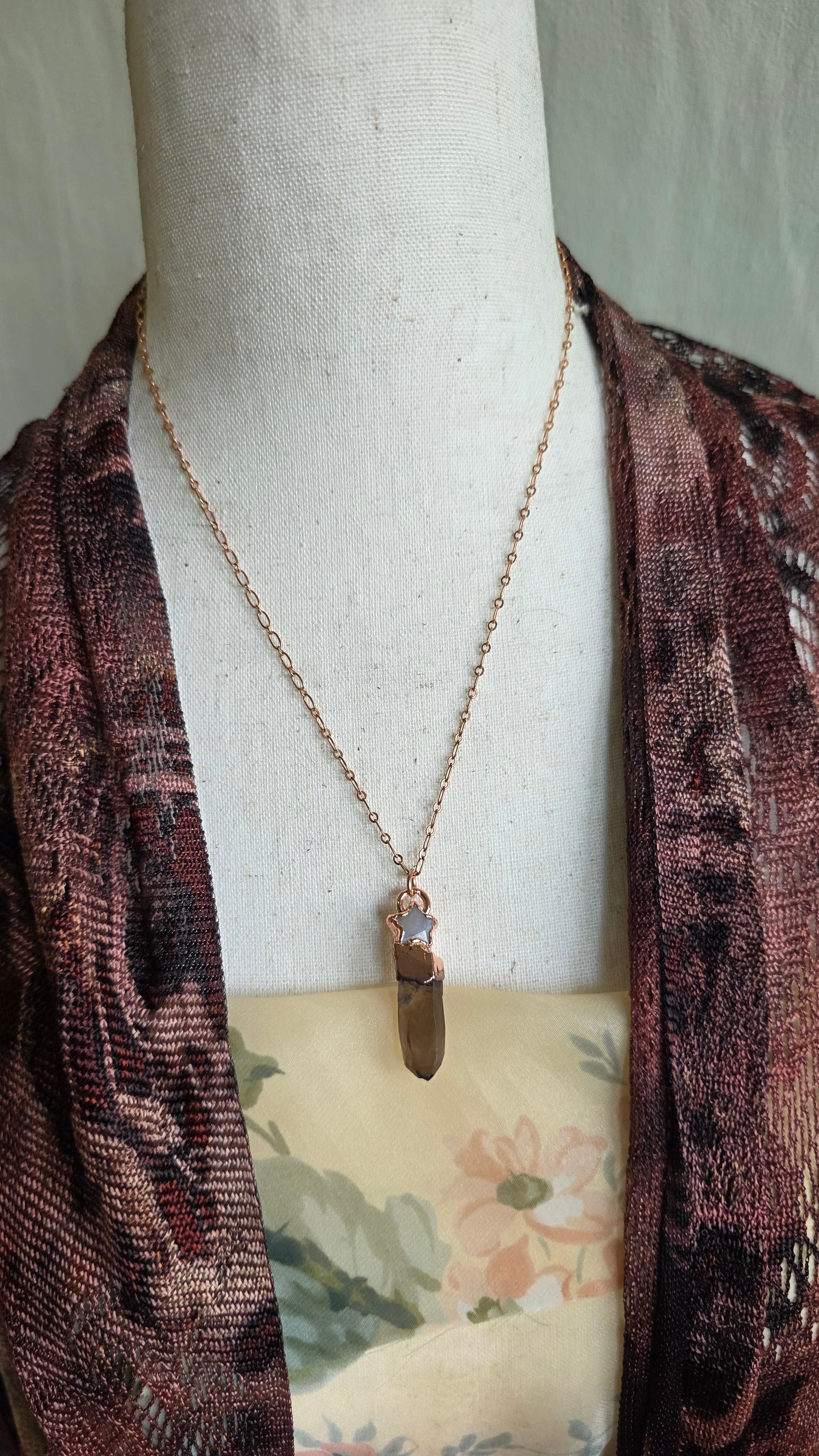 The High Priestess: Smokey Quartz and Moonstone Star Copper Necklace