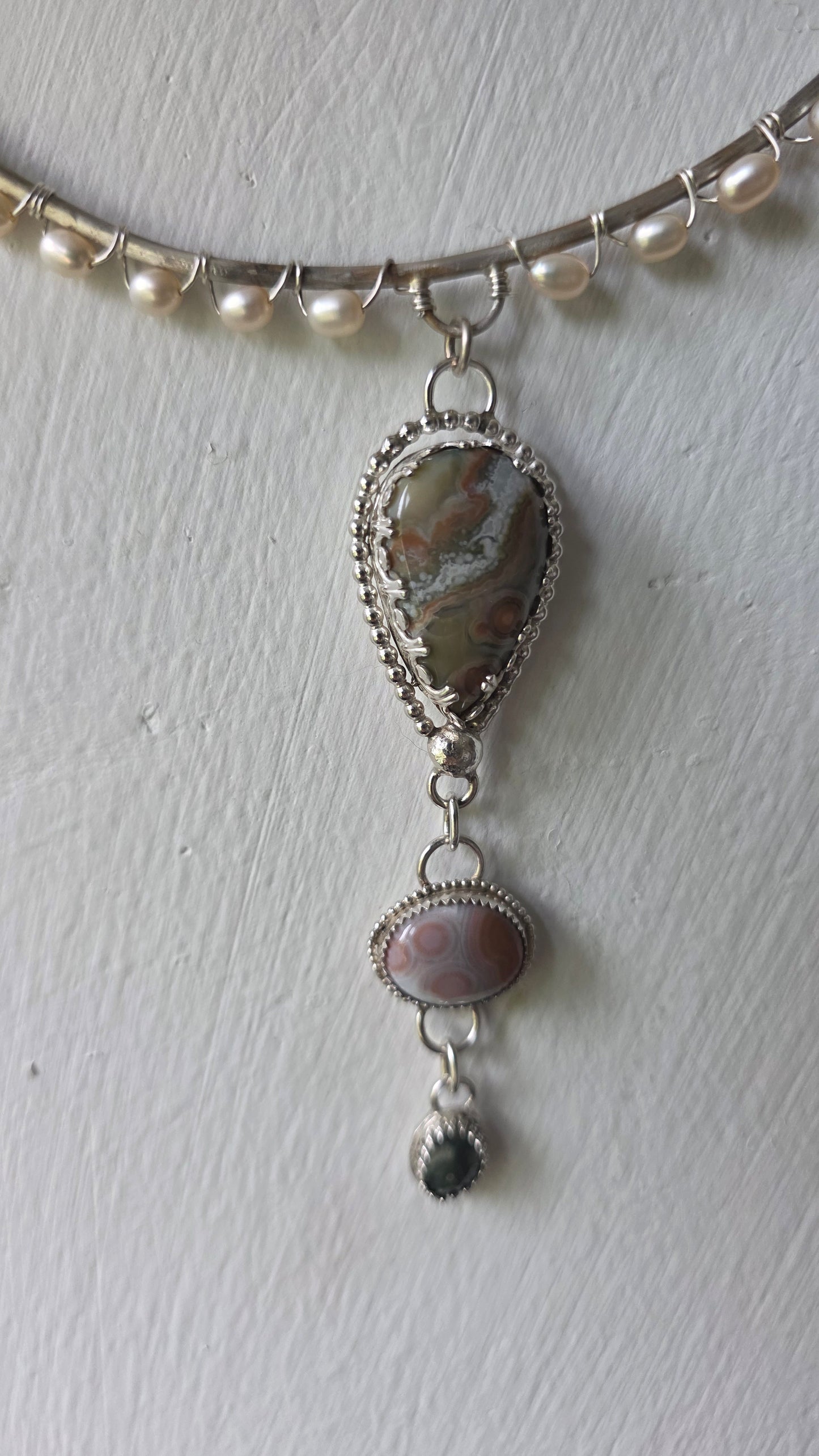 Ocean Jasper and Pearl Sterling Silver Statement Necklace