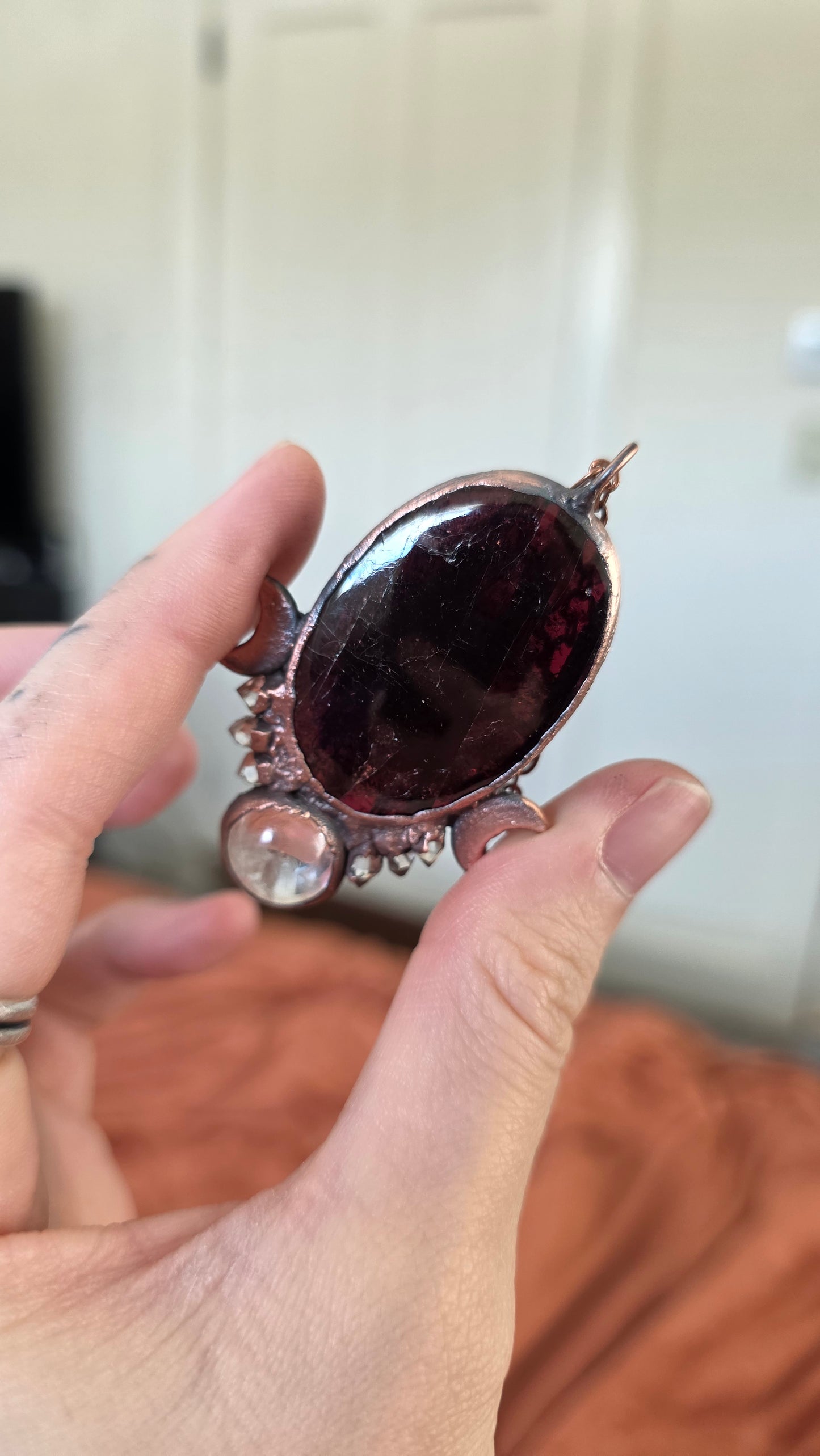 Gemmy Star Garnet with Herkimer and Manifestation Quartz Copper Necklace