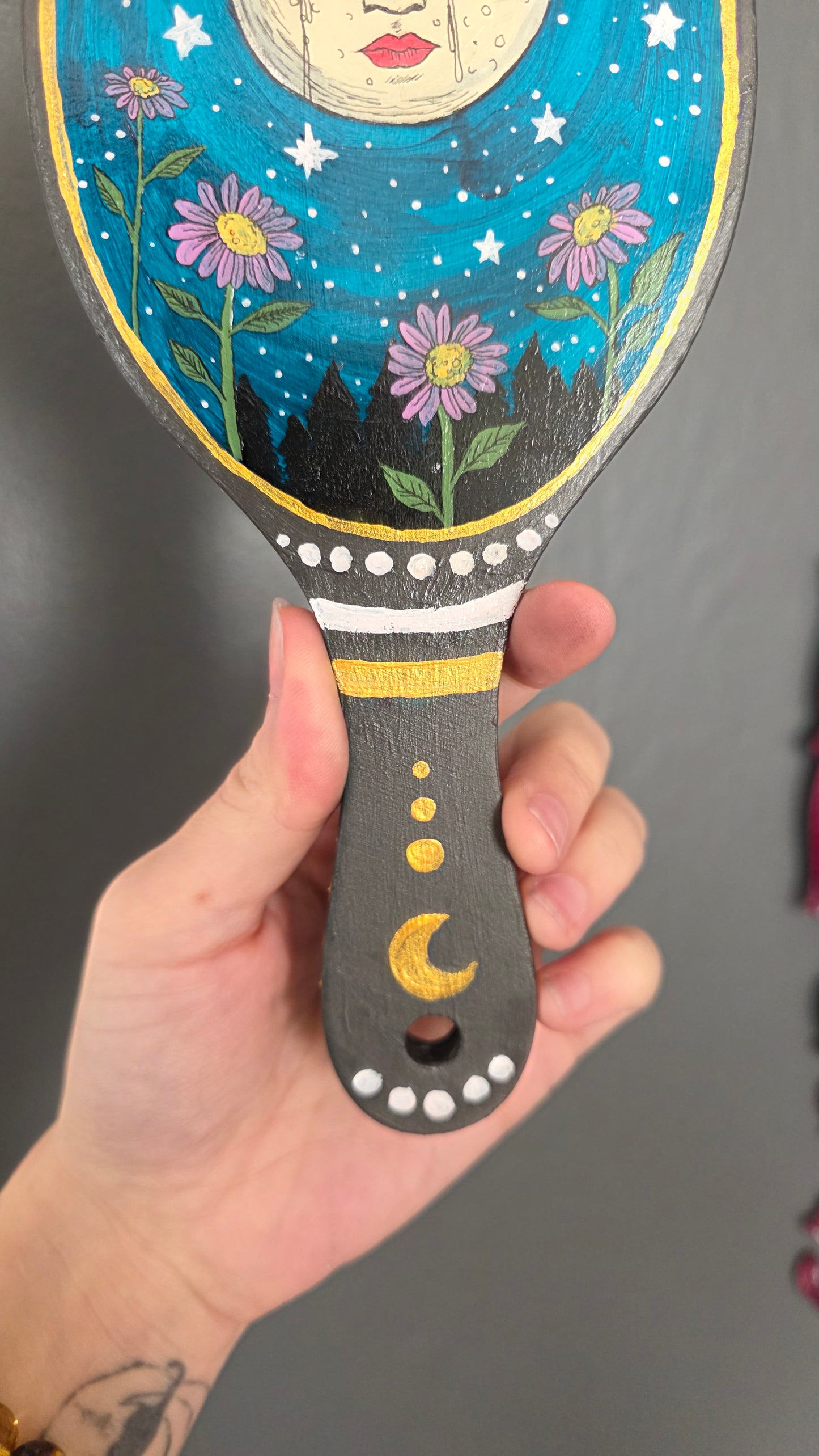 Hand Painted Wooden Hand Mirror