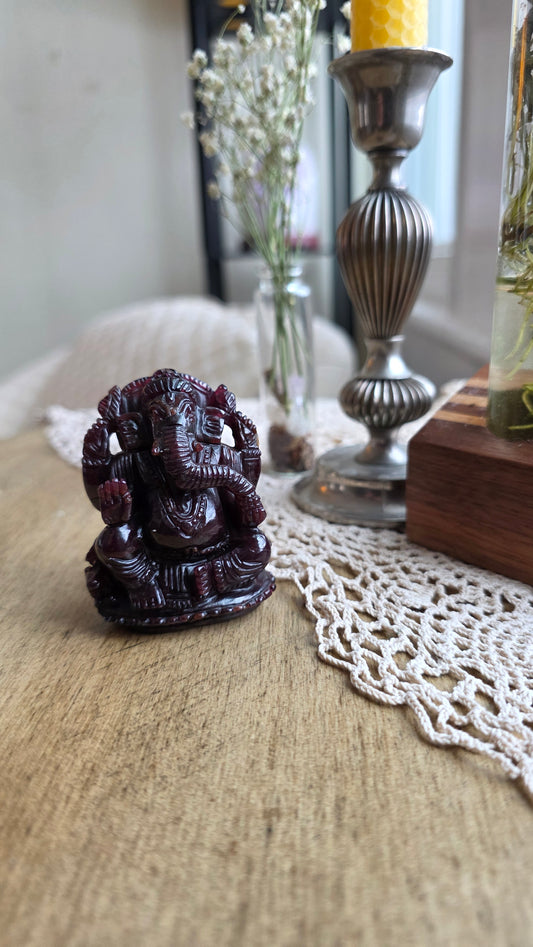 Hand Carved Garnet Ganesh