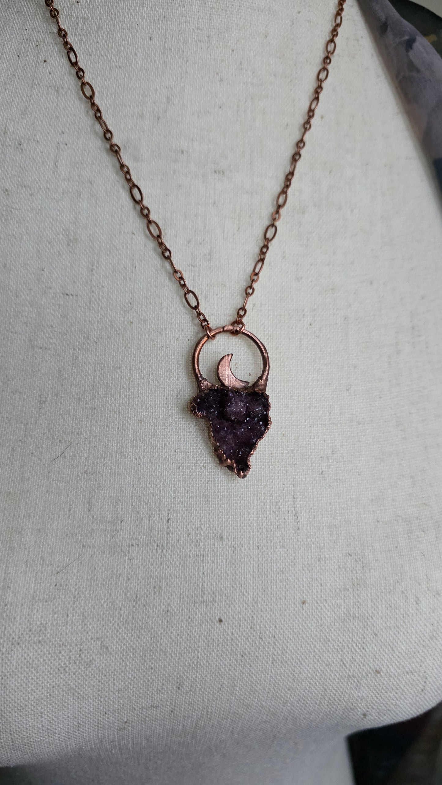 Amethyst Druzy Copper Moon Pendant