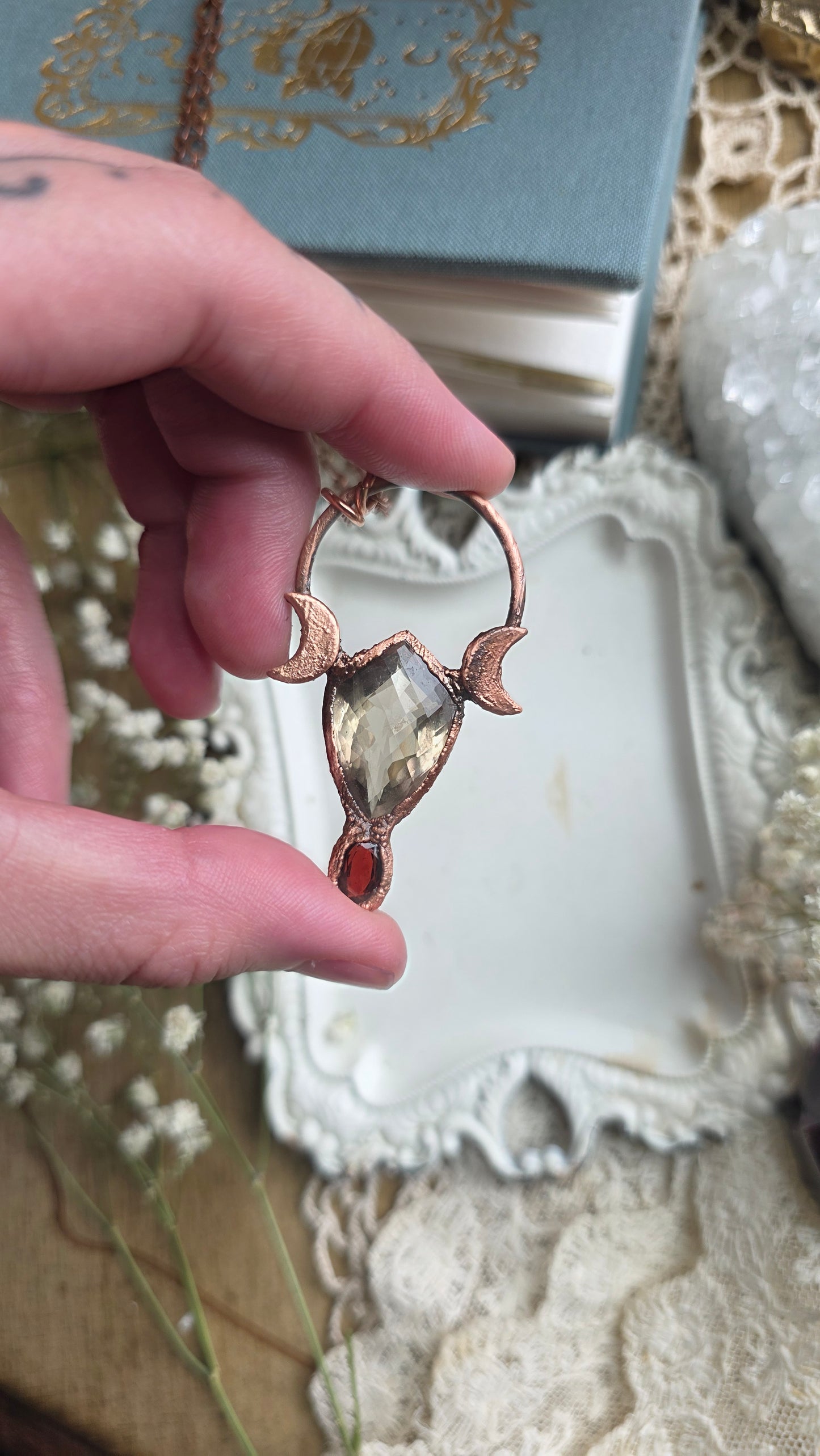 Smokey Quartz and Garnet Copper Necklace