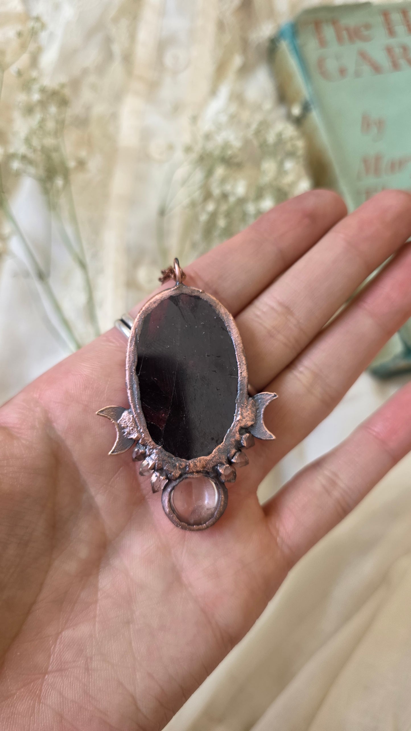 Gemmy Star Garnet with Herkimer and Manifestation Quartz Copper Necklace