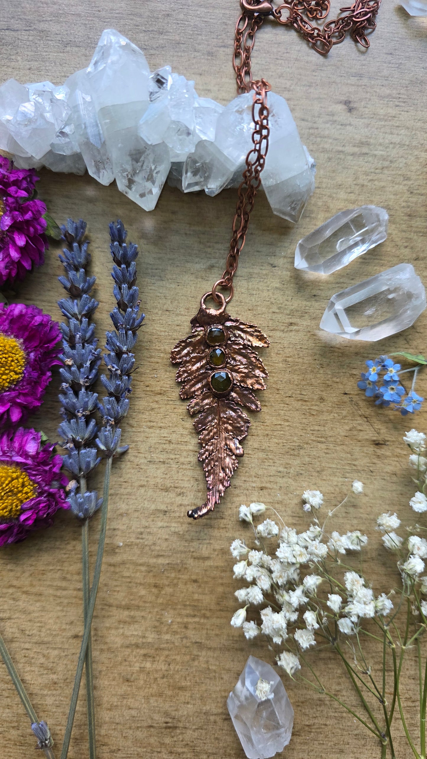 Copper Encased Real Fern with Tourmaline