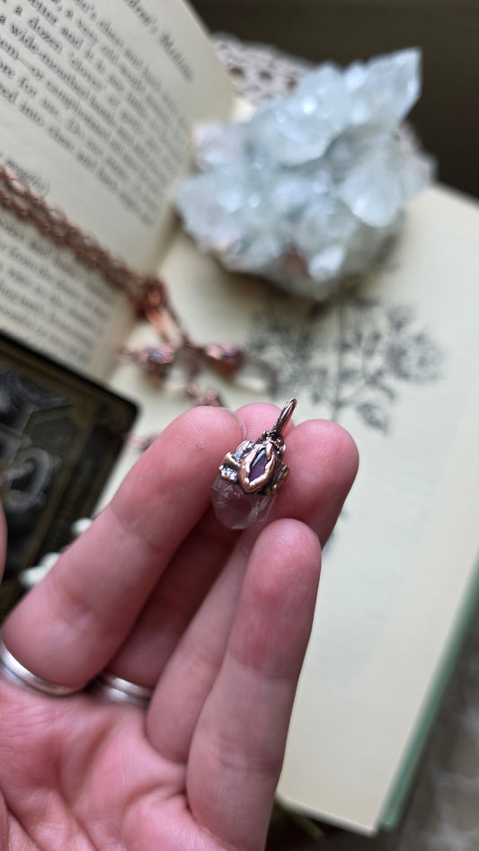 Quartz with Pink Sapphire Copper Necklace