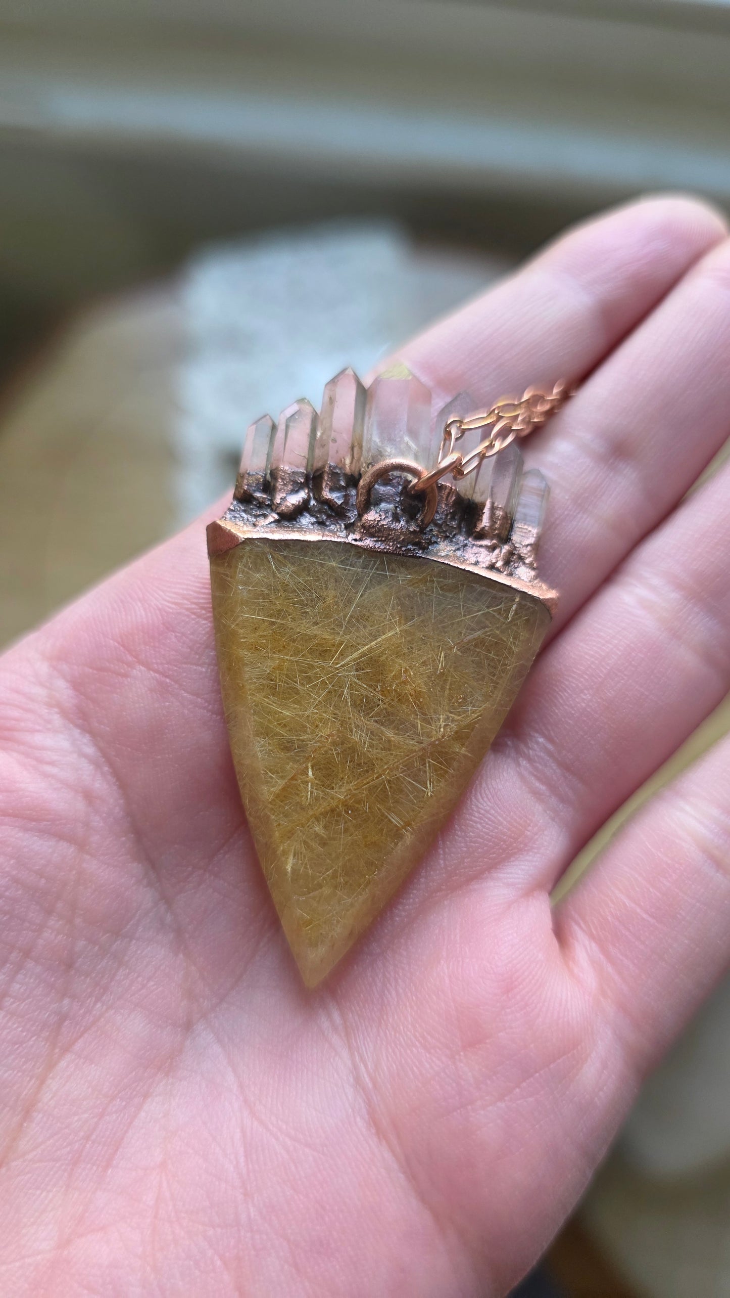 The High Priestess: Golden Rutilated Quartz Stardust Pendant