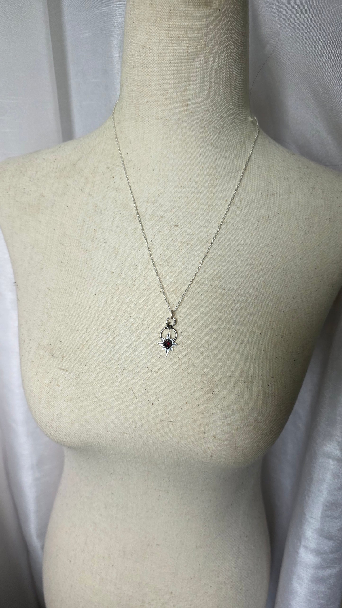 Sterling Silver Garnet Star Necklace