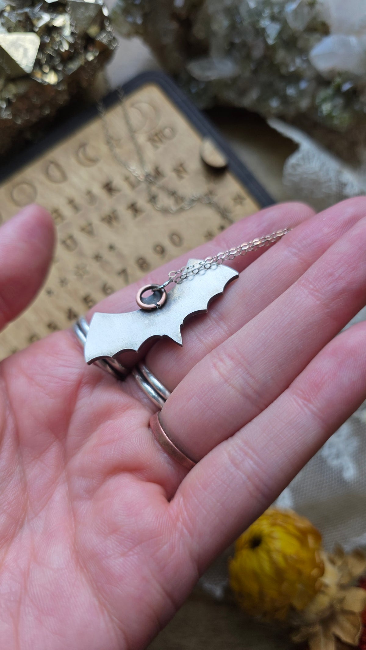 jdrewsilvers and xtwii collaboration: Sterling Silver Celestial Bat with Moonstone Pendant