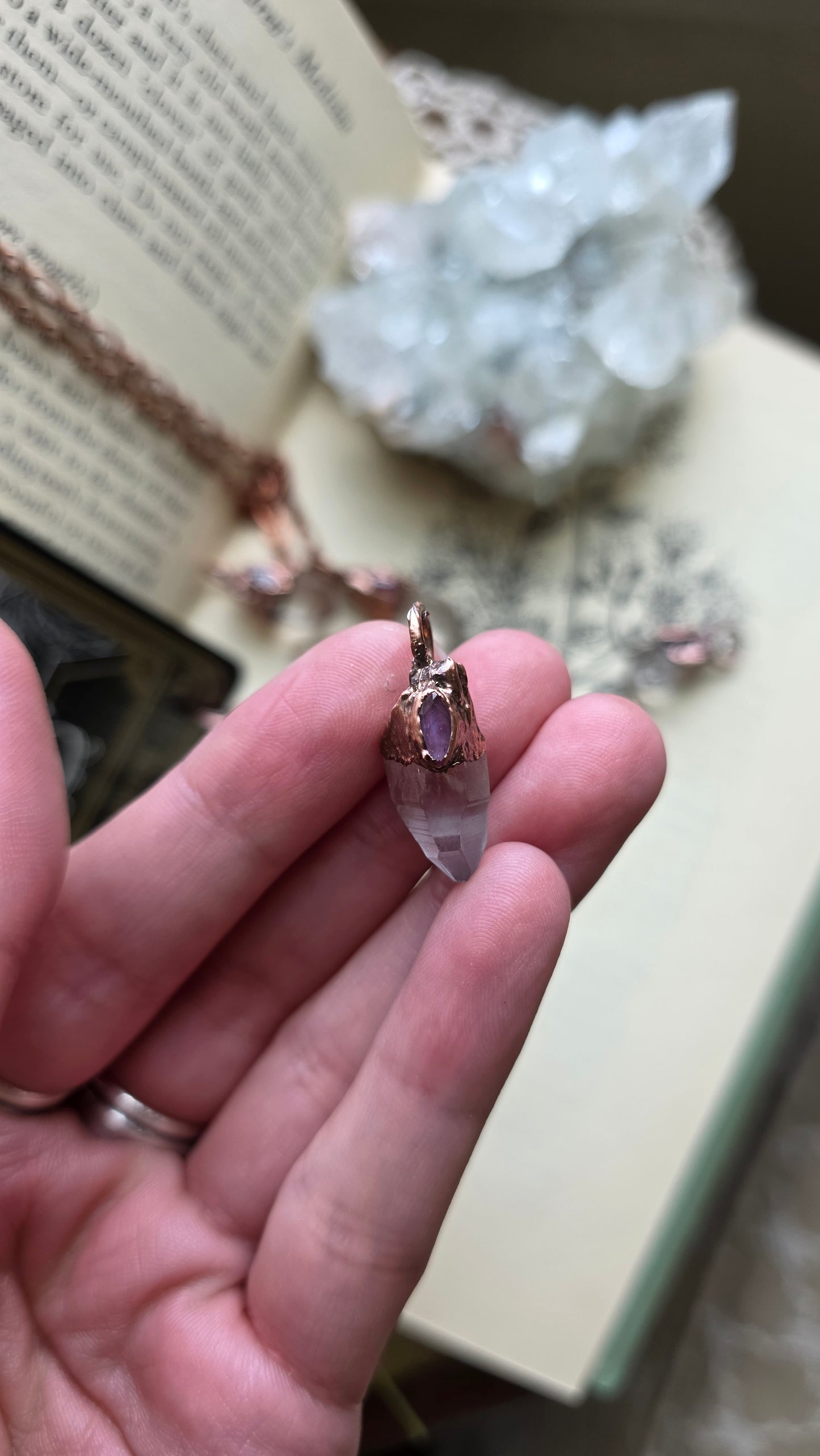Quartz with Pink Sapphire Copper Necklace