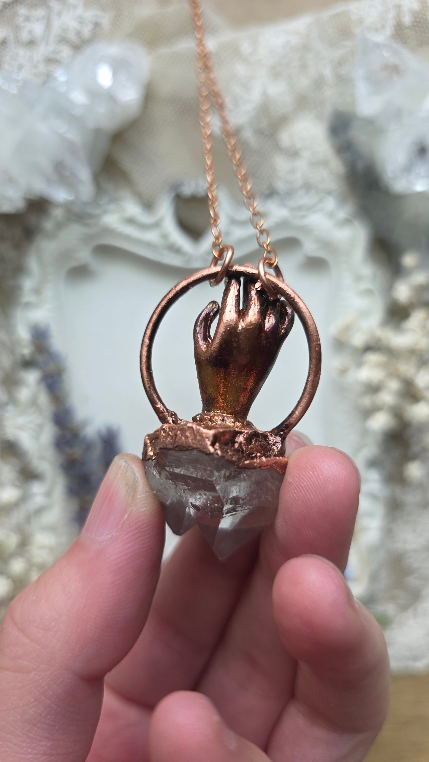 The High Priestess: Twin Quartz Point with Hand Copper Necklace