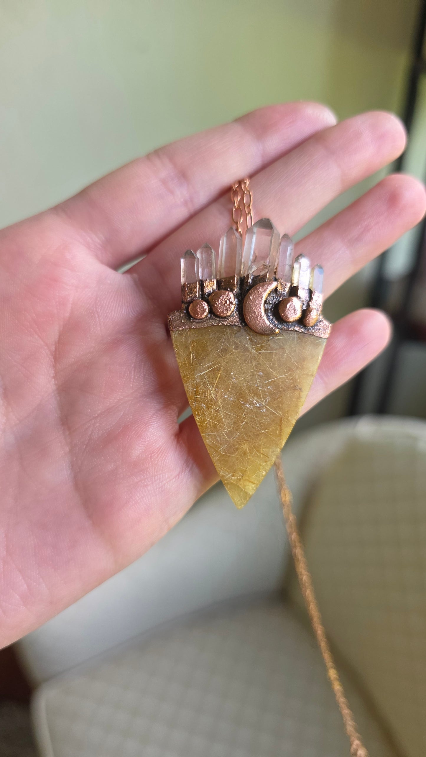 The High Priestess: Golden Rutilated Quartz Stardust Pendant