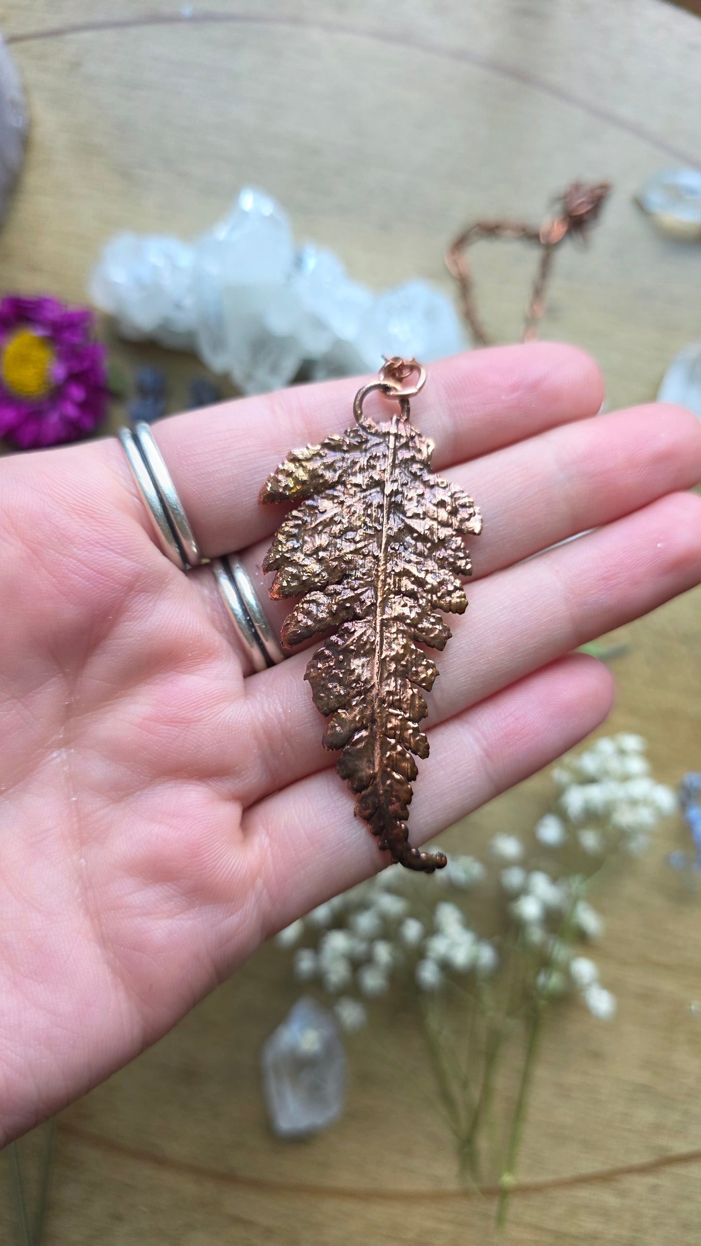 Copper Encased Real Fern with Tourmaline