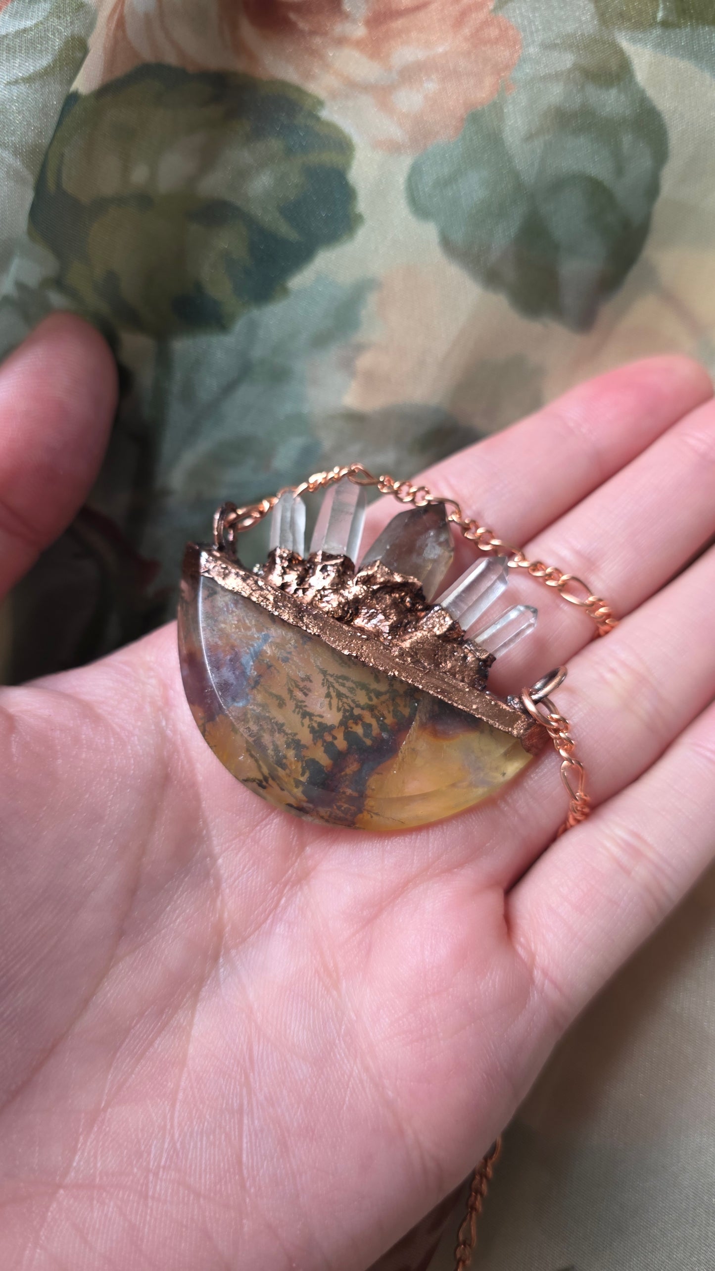 Dendritic Quartz Crowned Copper Necklace