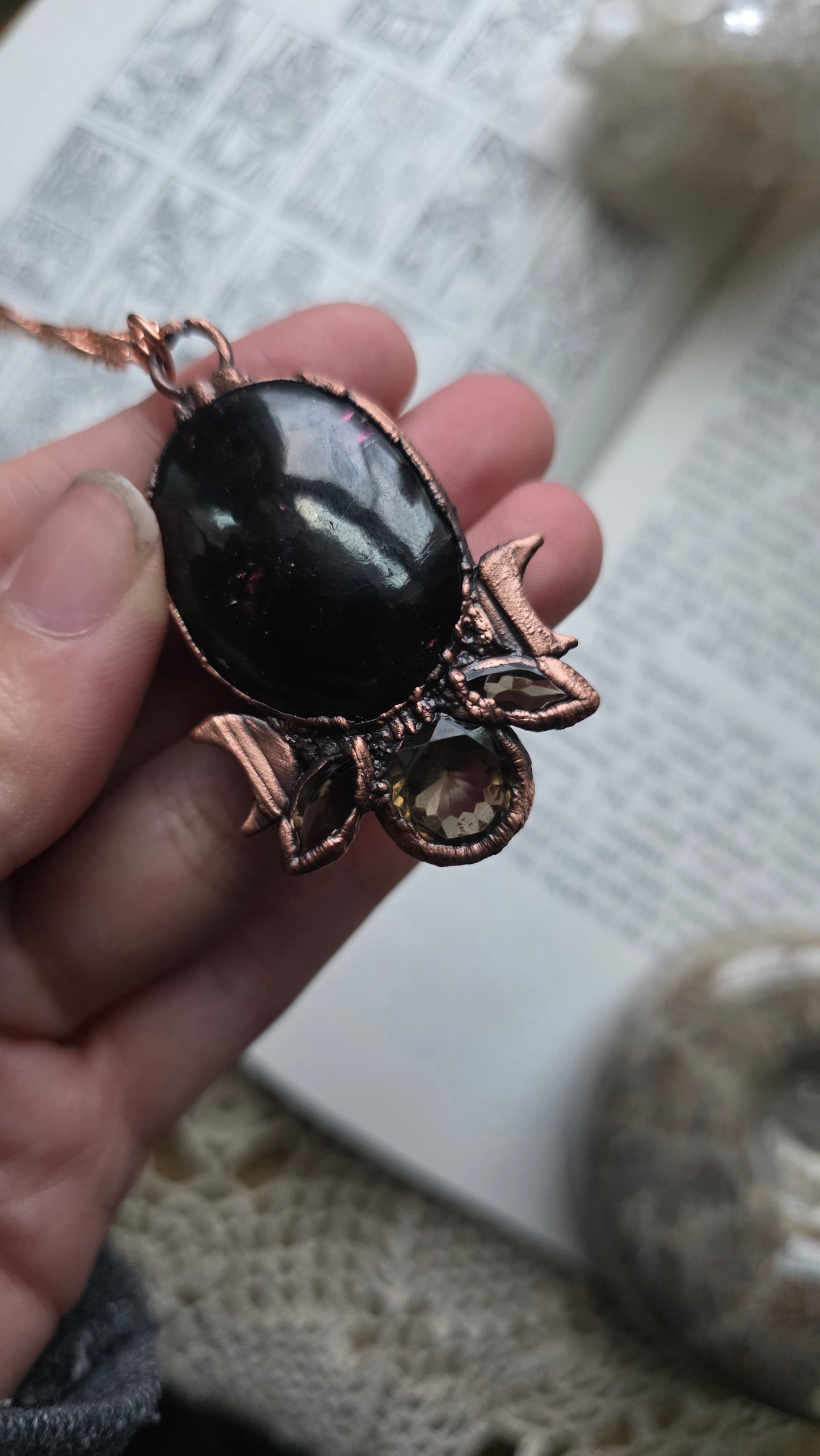 Garnet and Smokey Topaz Copper Pendant