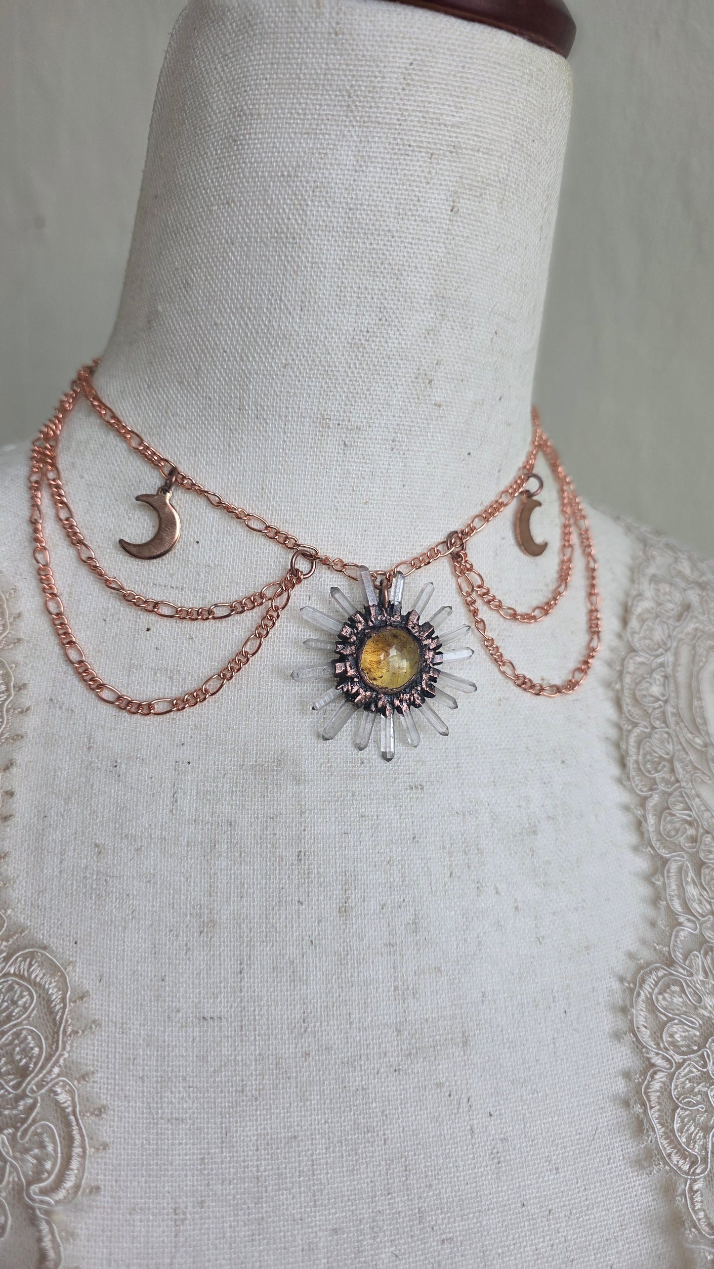 Cyra:  Amber Sun with Quartz Choker Necklace