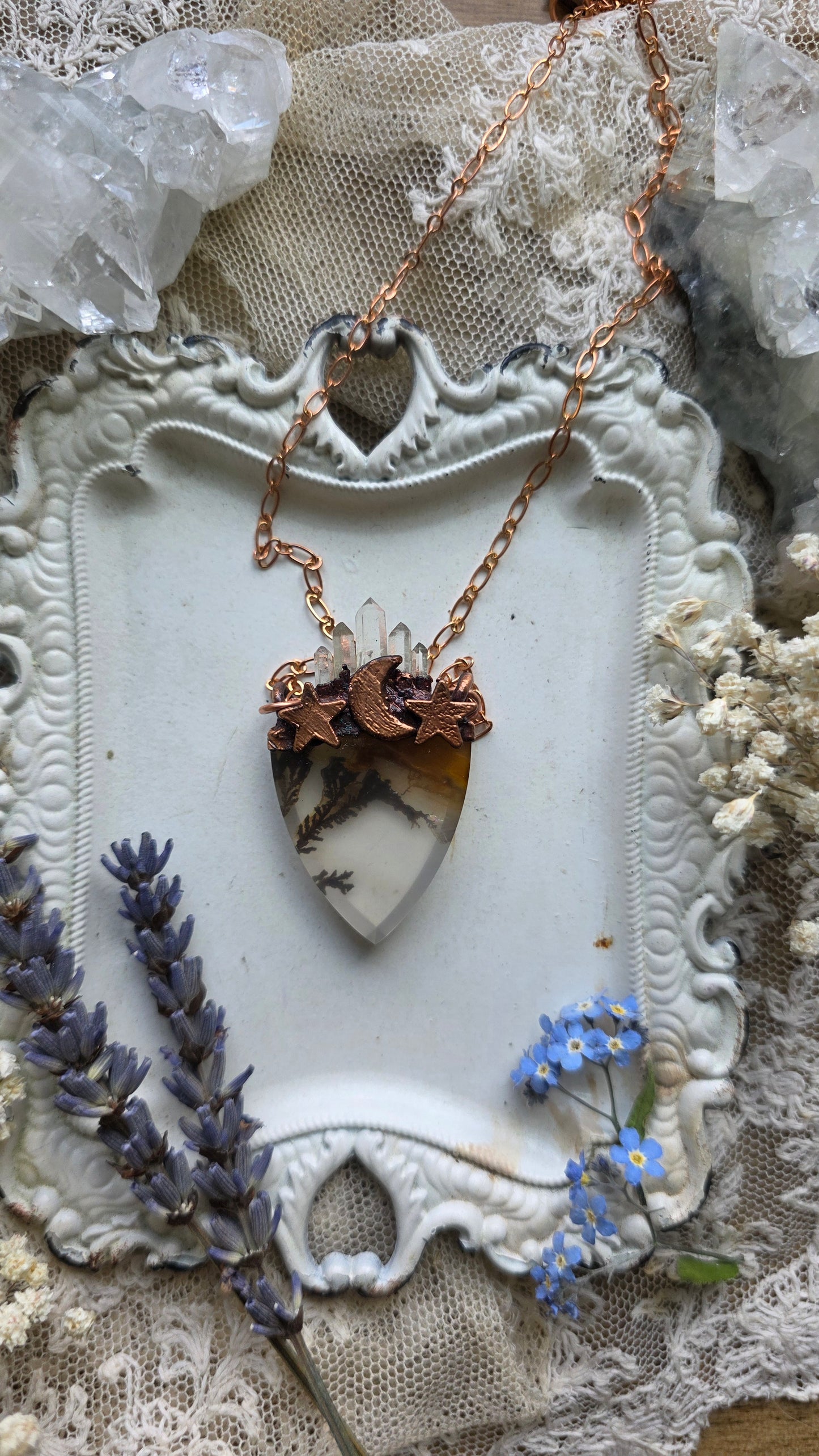 The High Priestess: Dendritic Quartz Stardust Copper Pendant