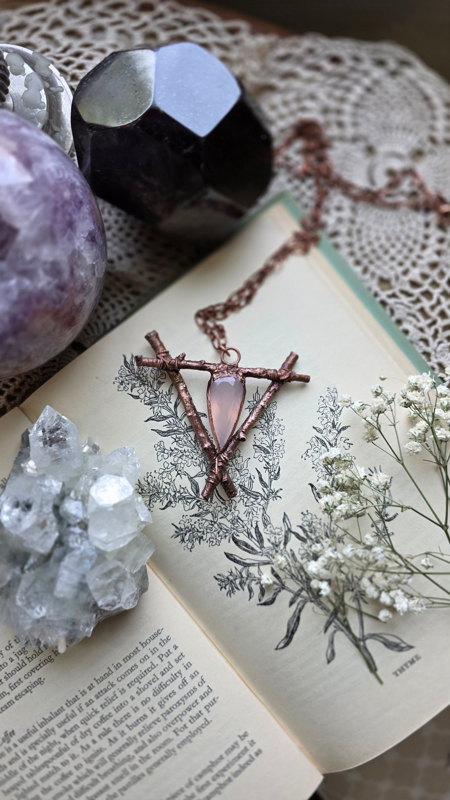 Rooted: Rose Quartz and Twig Copper Necklace