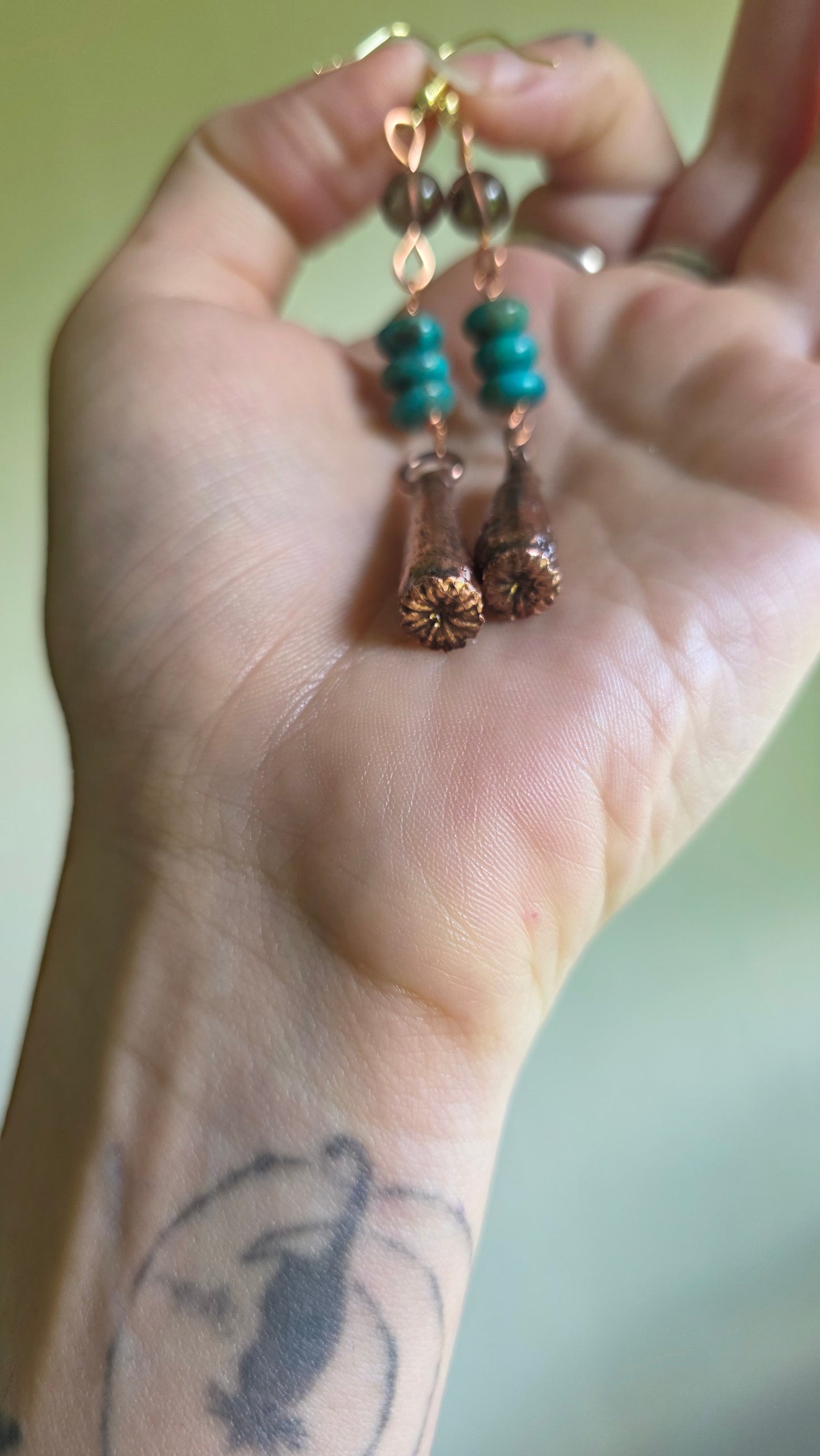 Copper Encased Poppy Pod Dangle Earrings
