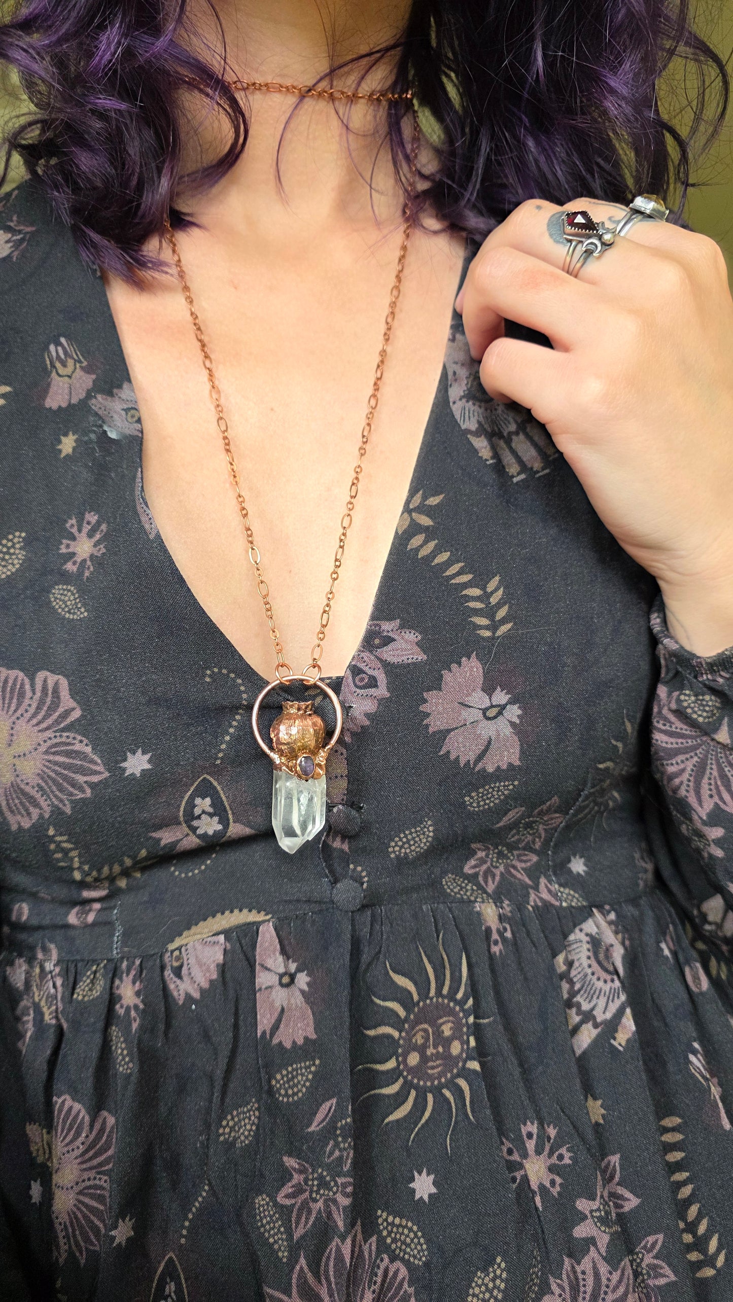 Copper Encased Poppy Pod with Quartz and Tanzanite