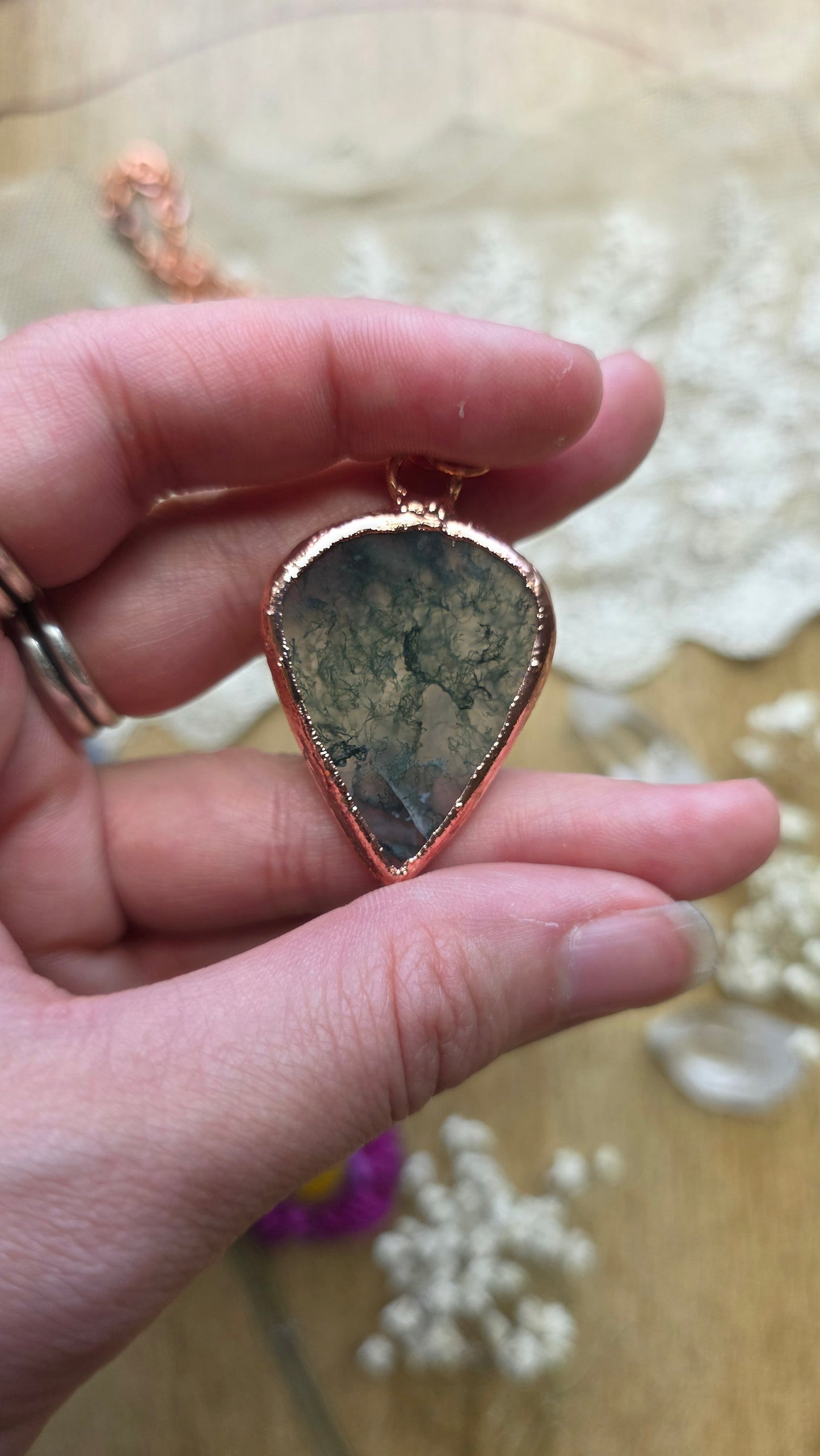 Moss Agate with Moonstone and Labradorite Copper Necklace