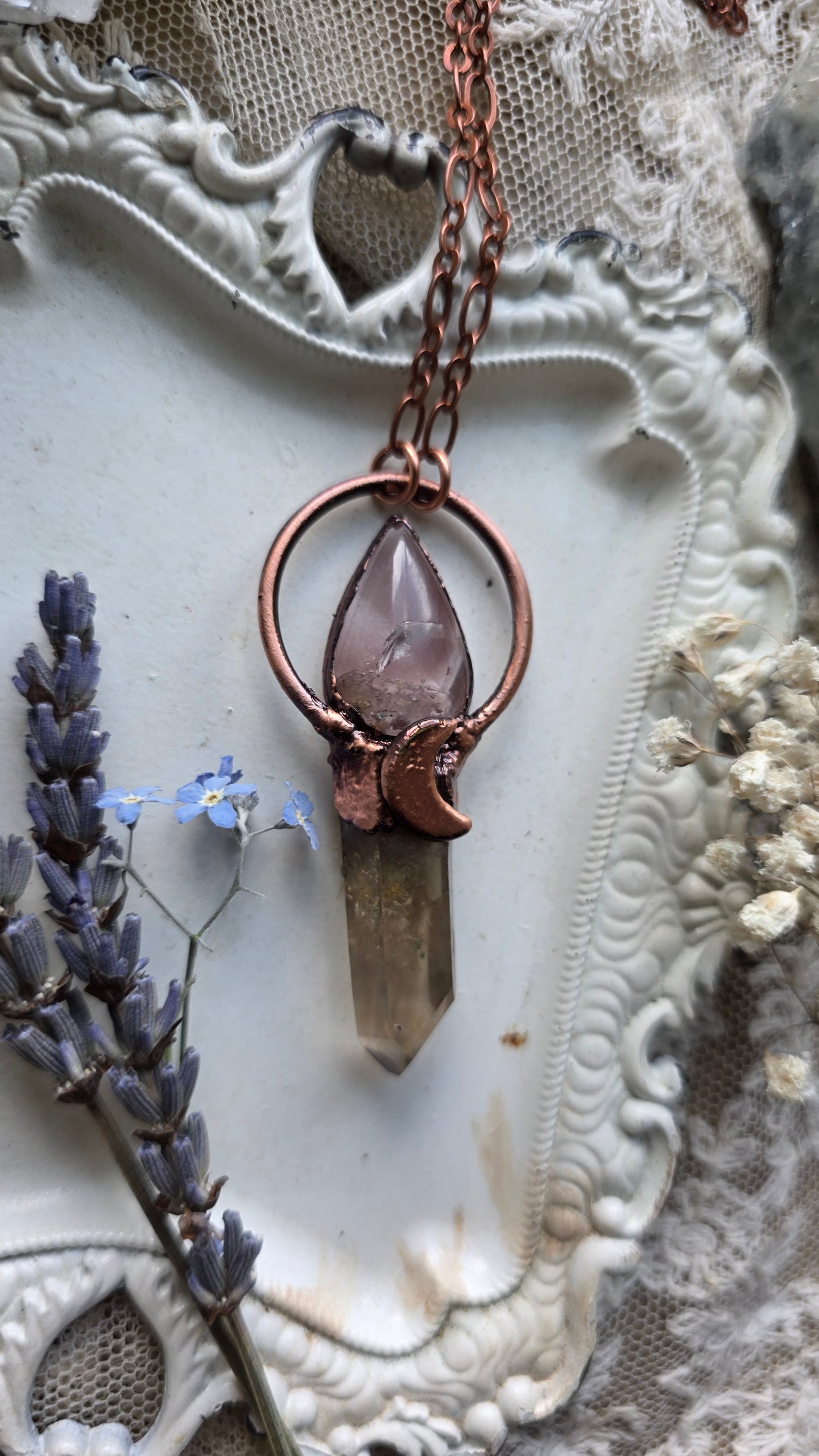 The High Priestess: Smokey Citrine with Lithium Quartz Copper Necklace