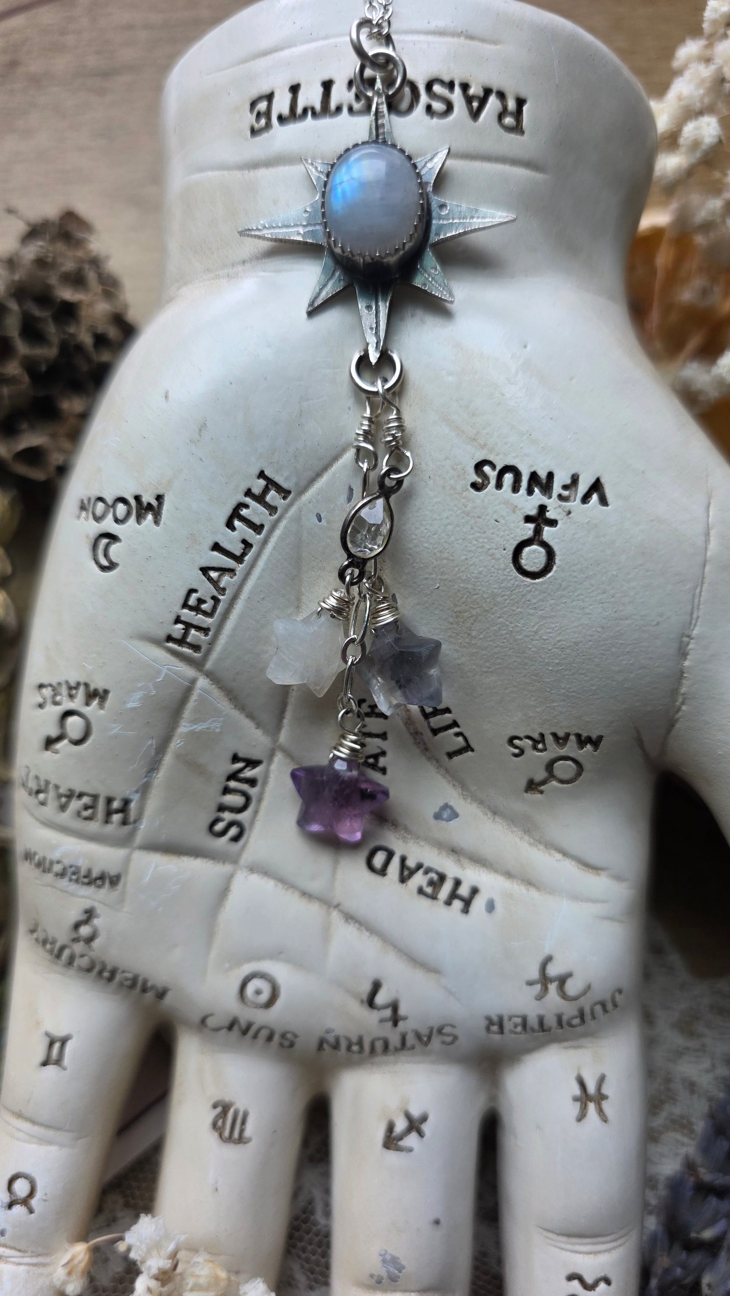 Sterling Silver Moonstone Star Necklace