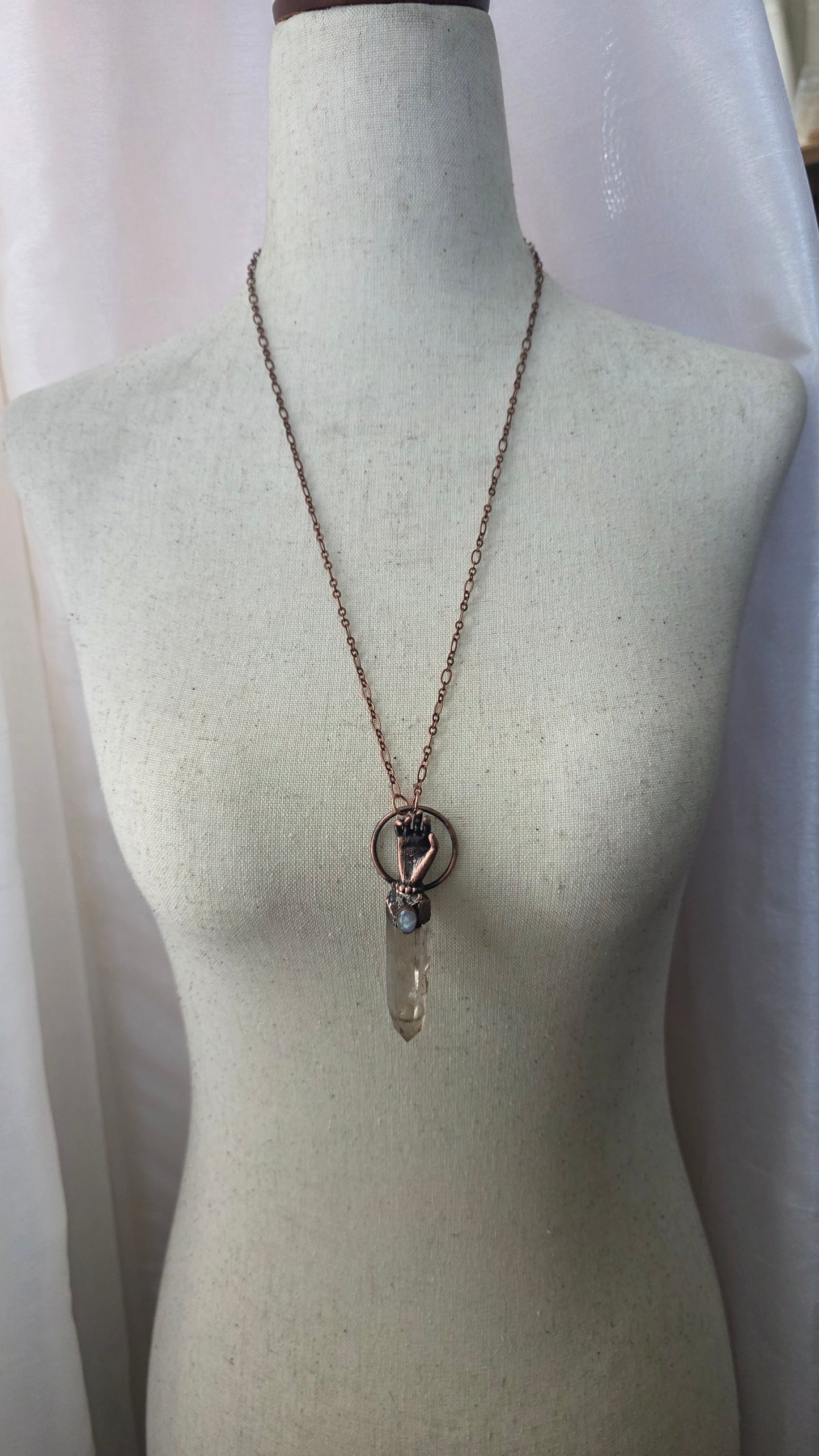 The Seer: Natural Smokey Quartz point with moonstone