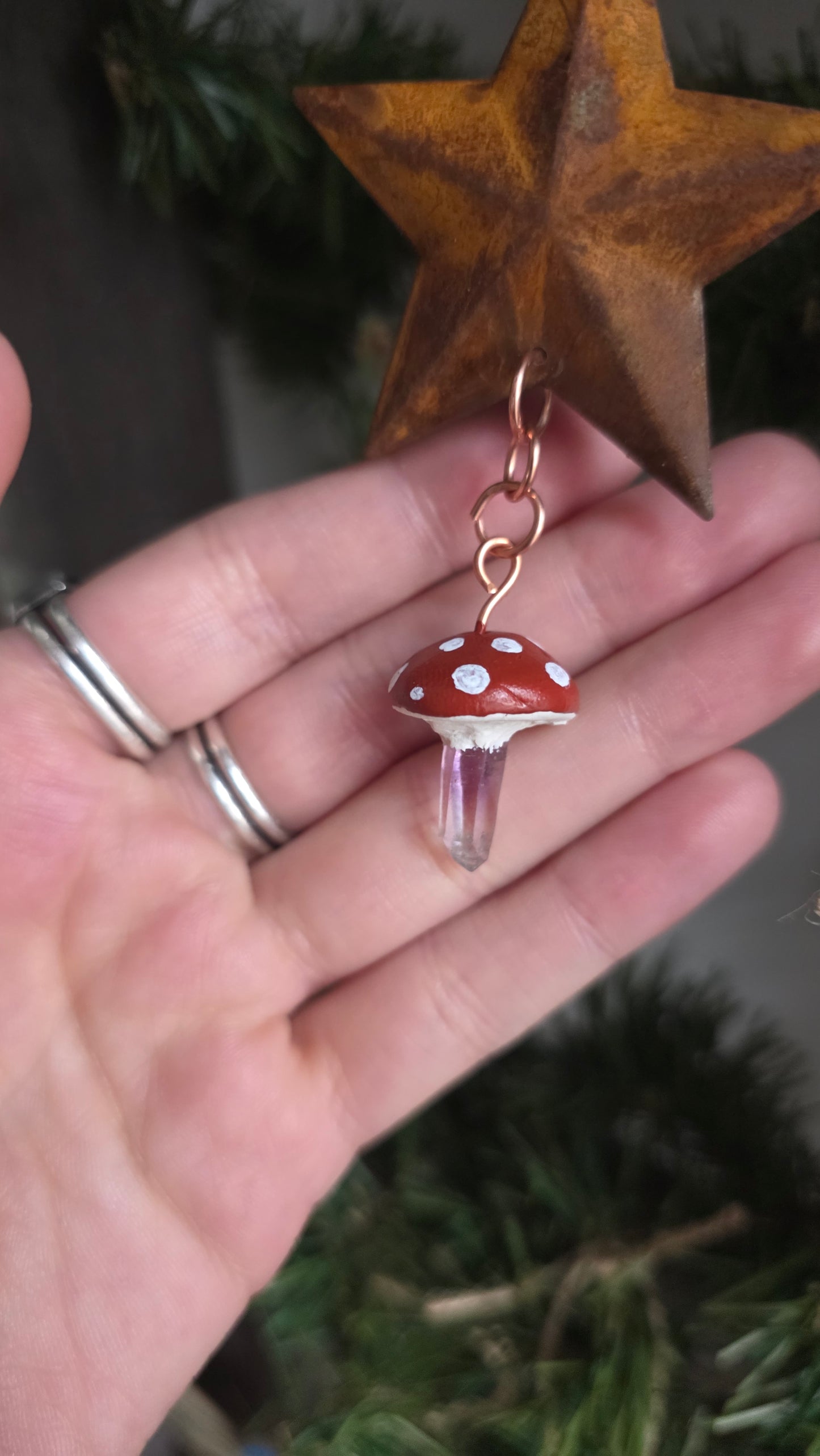 Rustic Star and Crystal Mushroom Ornament