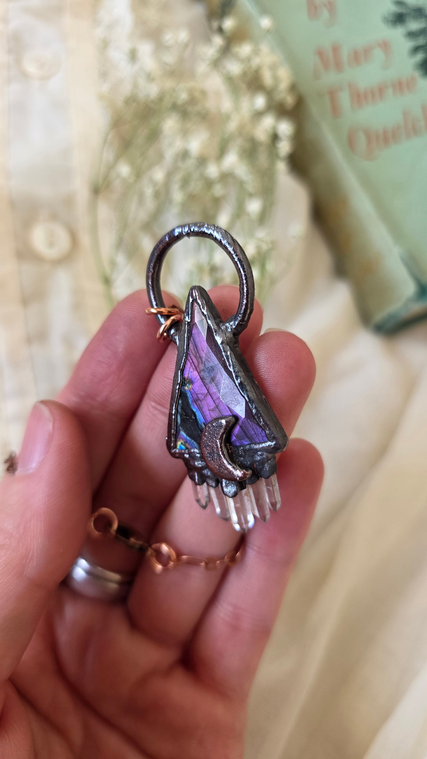 Faceted Labradorite Copper Pendant with Quartz