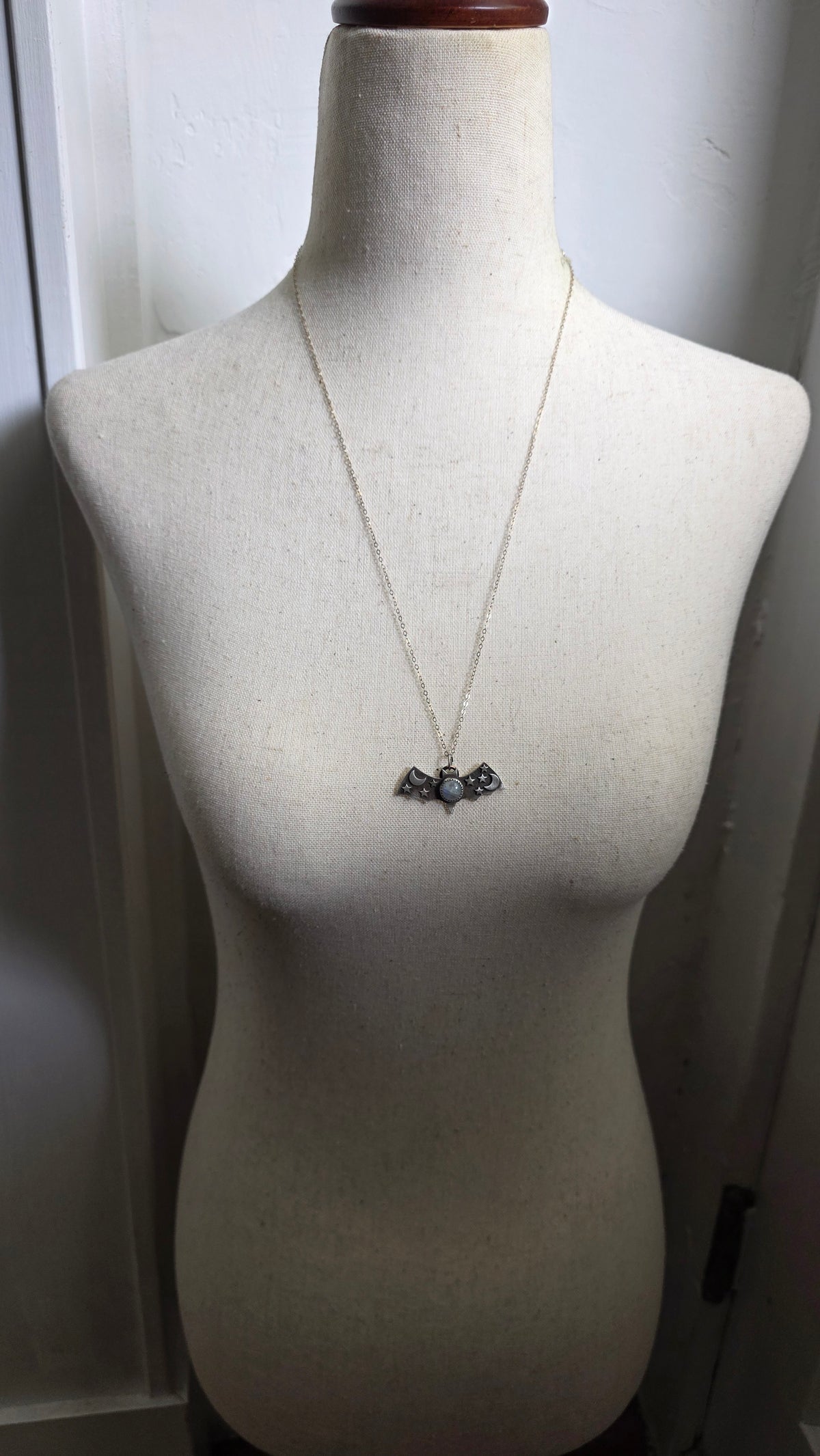 jdrewsilvers and xtwii collaboration: Sterling Silver Celestial Bat with Moonstone Pendant